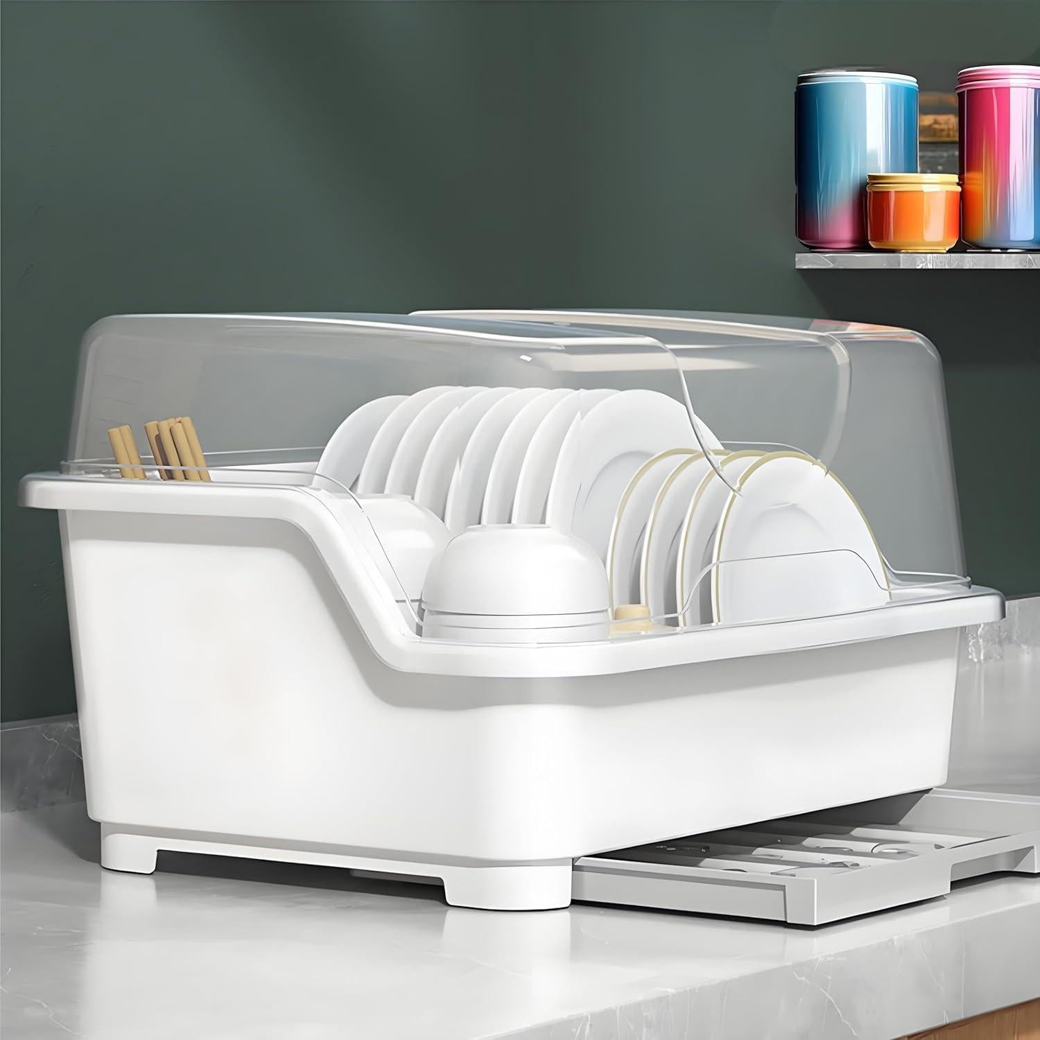 Escurridor de Platos Acshio con Tapa y Bandeja Drenaje 40.6x26.9cm