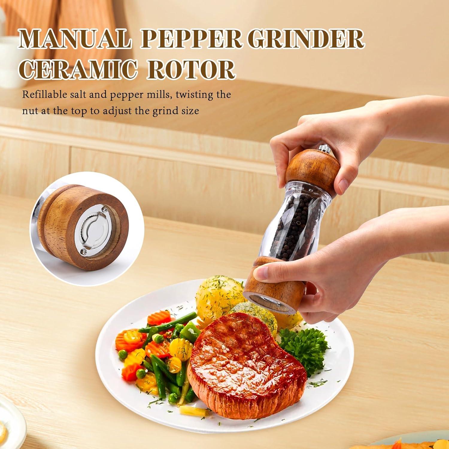 Juego de 2 Molinillos de Pimienta Dzmbv de Madera y Acrílico 16 cm