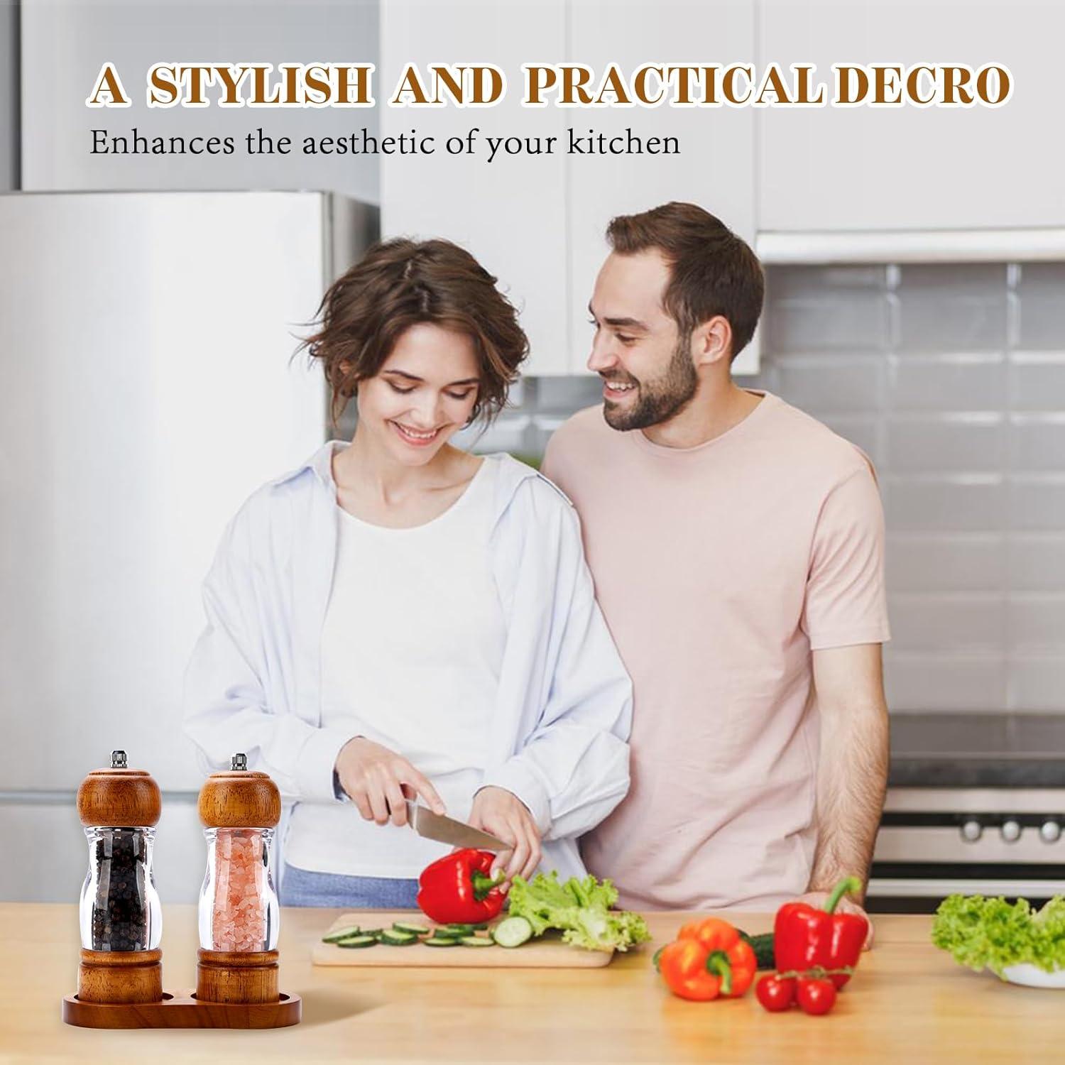 Juego de 2 Molinillos de Pimienta Dzmbv de Madera y Acrílico 16 cm
