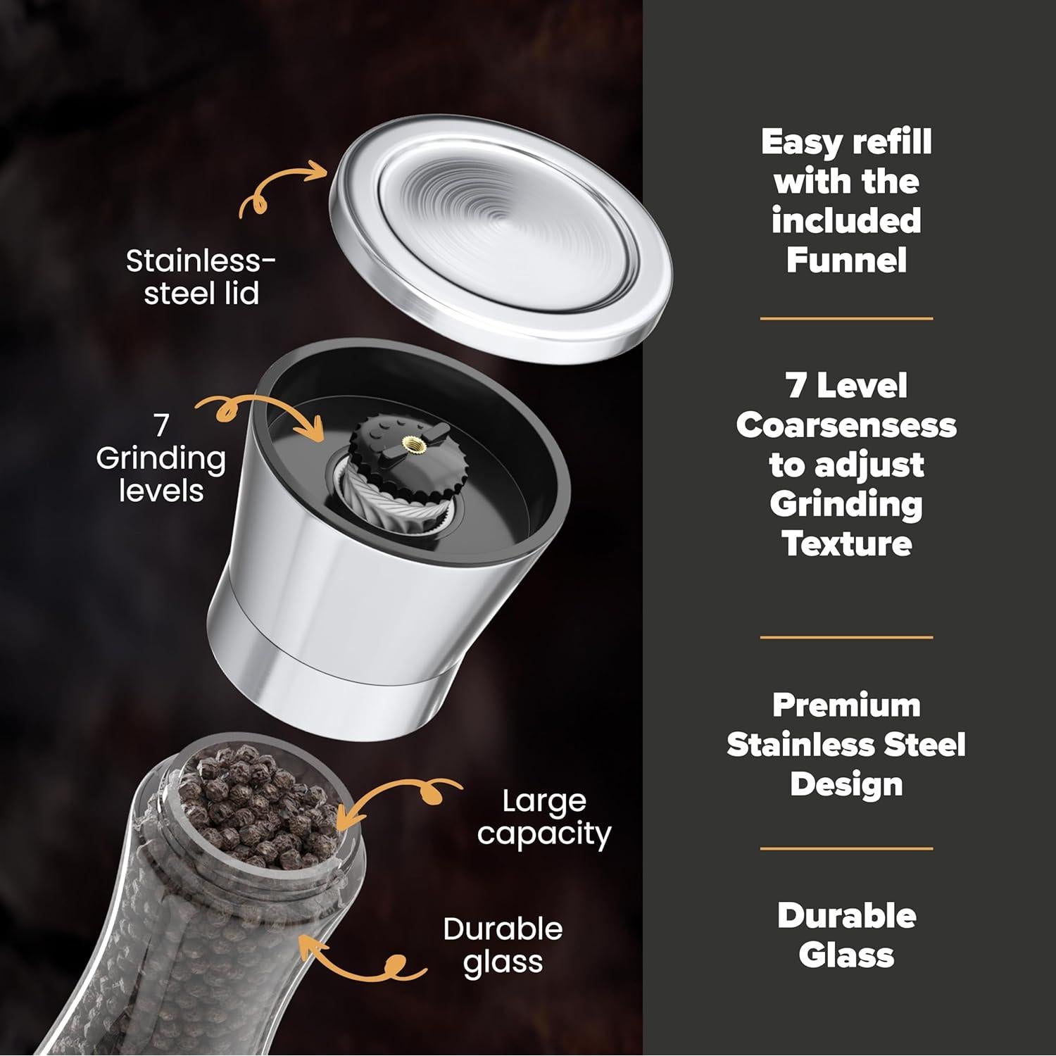 Juego de Molinillos de Sal y Pimienta Roozzen 0.52 kg Manual