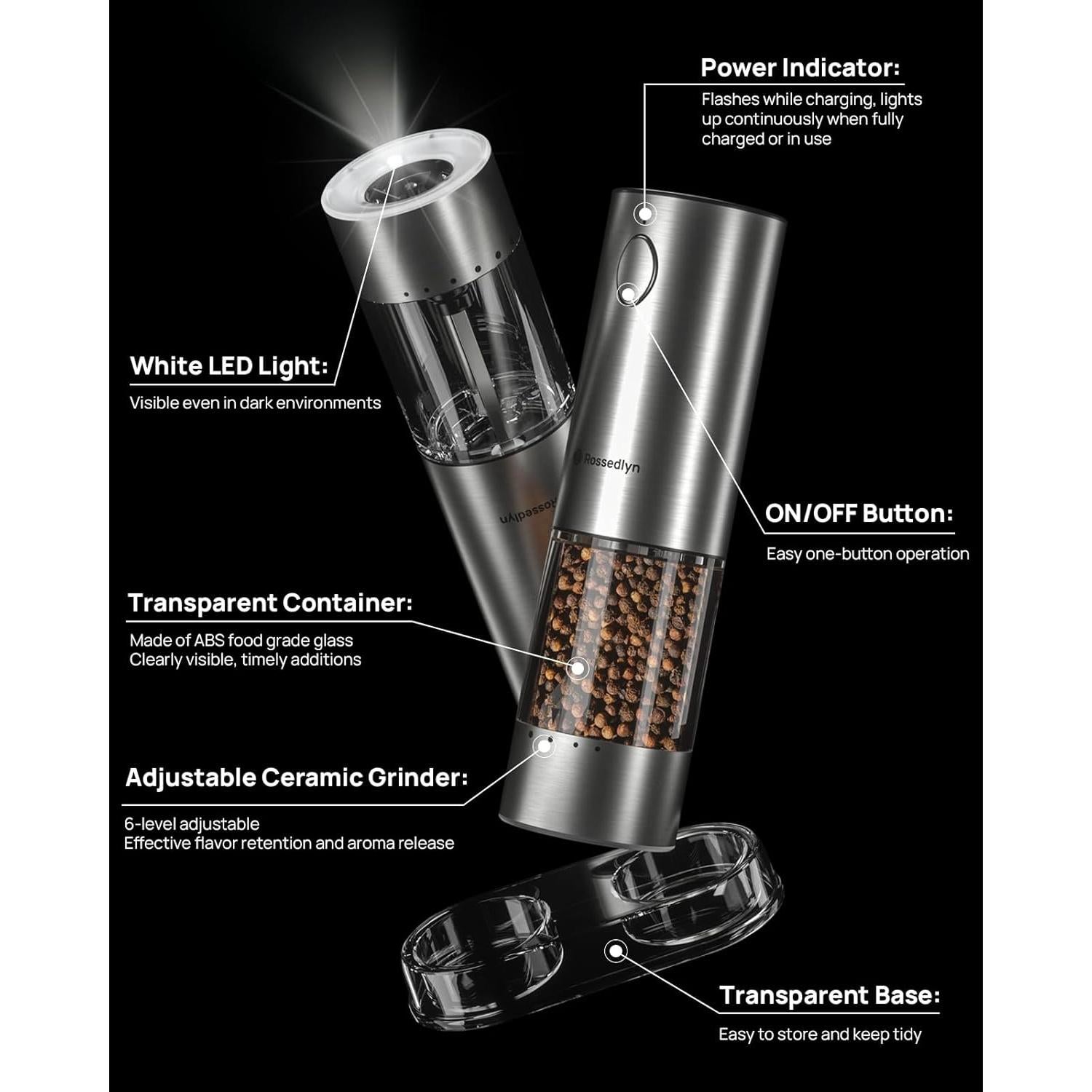 Juego de Molinillos Eléctricos de Sal y Pimienta Rossedlyn S1