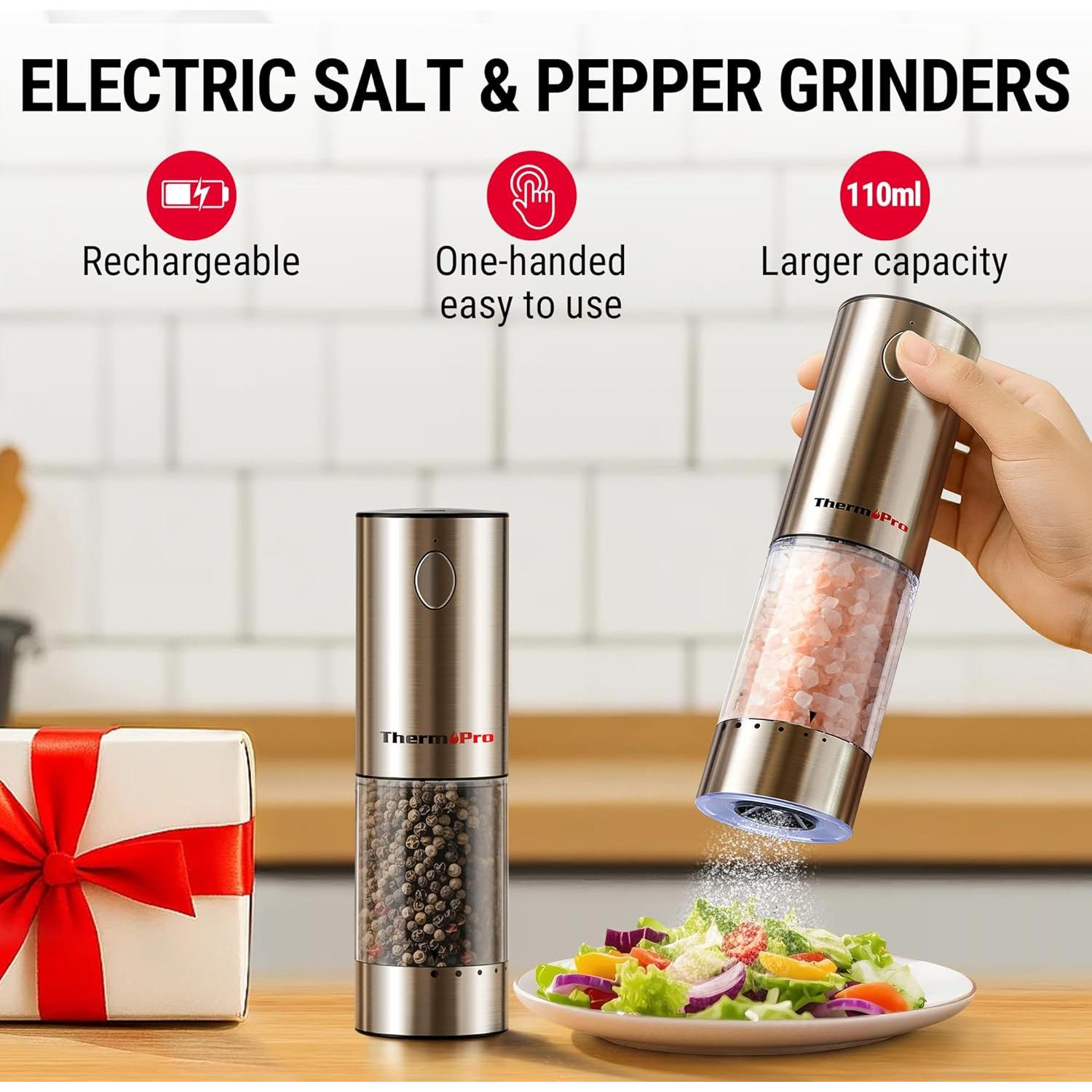 Juego de Molinillos Eléctricos de Sal y Pimienta ThermoPro 110ml