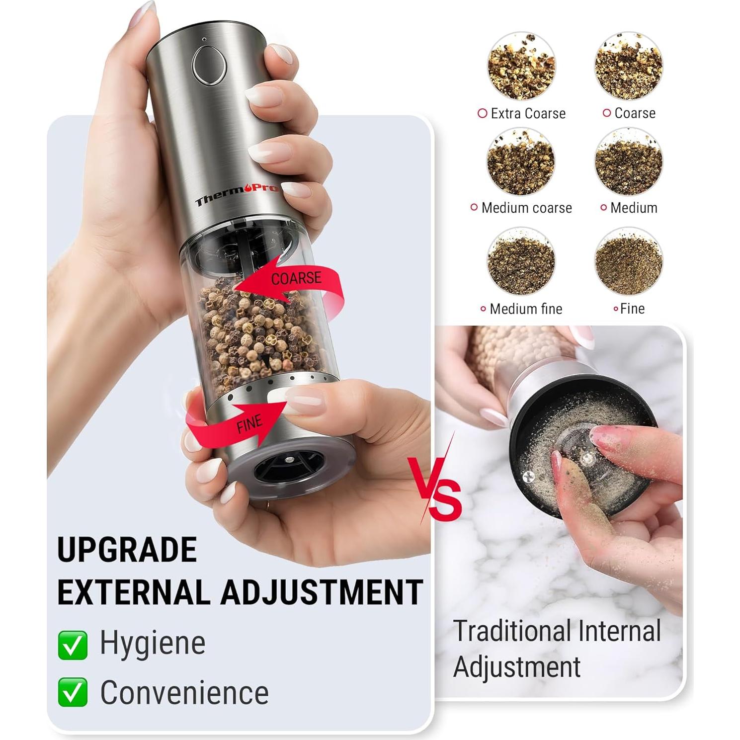 Juego de Molinillos Eléctricos de Sal y Pimienta ThermoPro 110ml