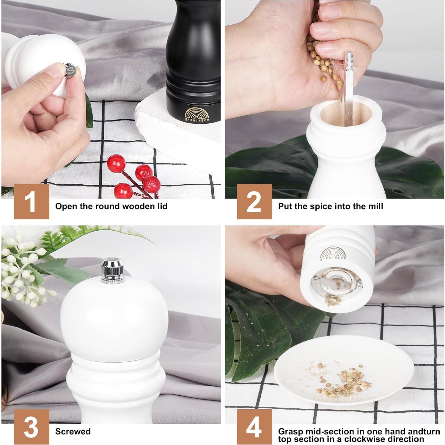 Juego de Molinillos de Sal y Pimienta MYRAINBOW 18 cm Ajustables