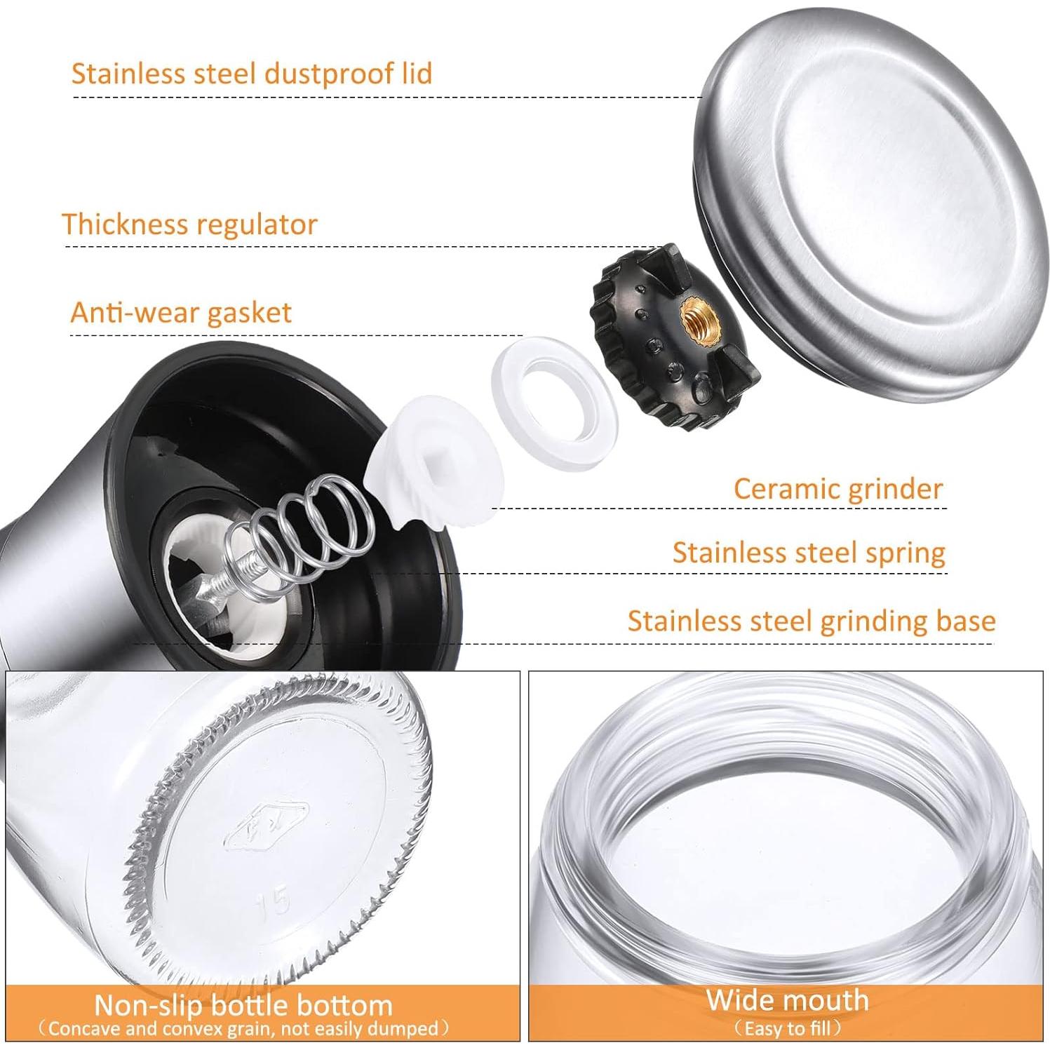 Juego de 6 Molinillos de Sal y Pimienta Lauwell 180 ml Ajustables