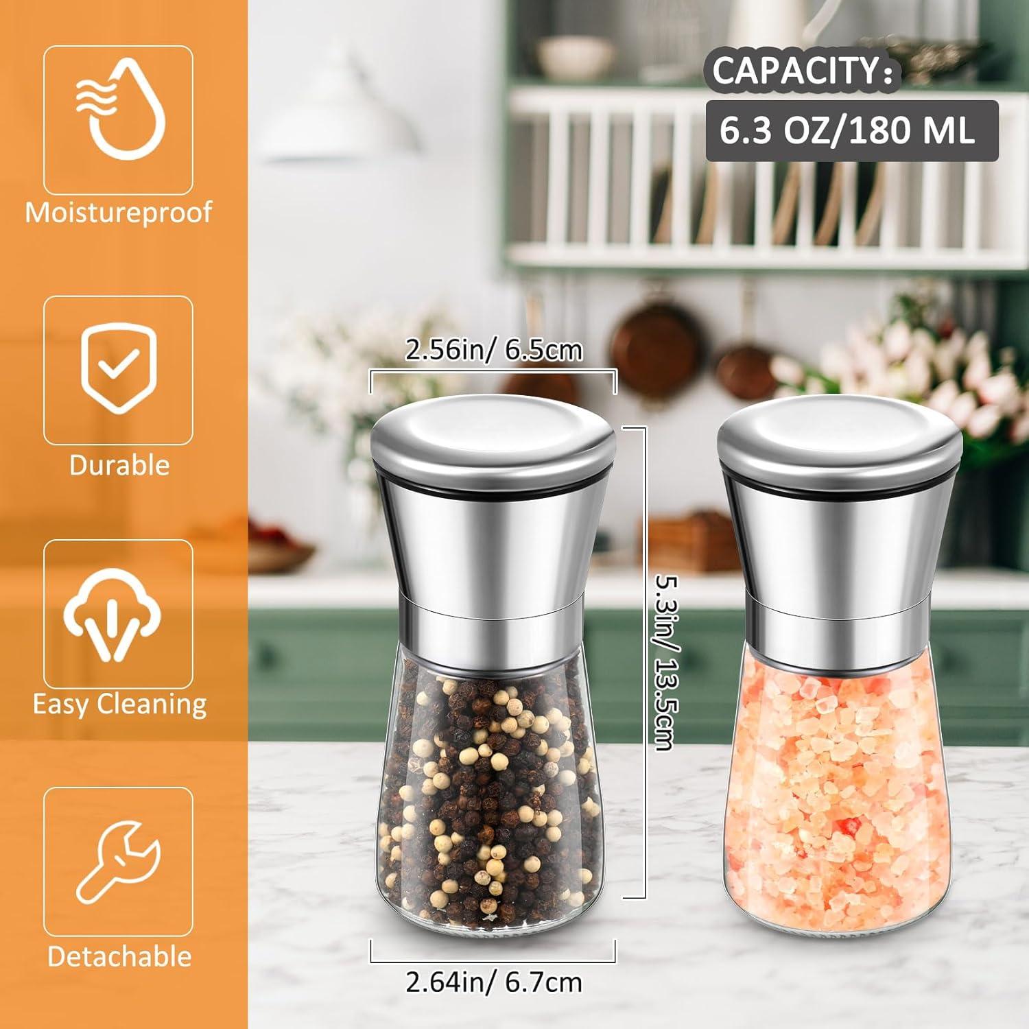 Juego de 6 Molinillos de Sal y Pimienta Lauwell 180 ml Ajustables