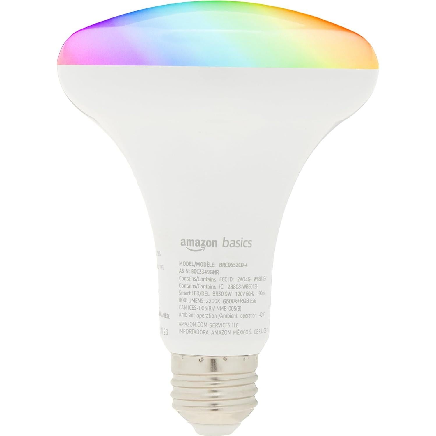 Bombilla LED inteligente BR30 Amazon Basics 9W RGBW E26
