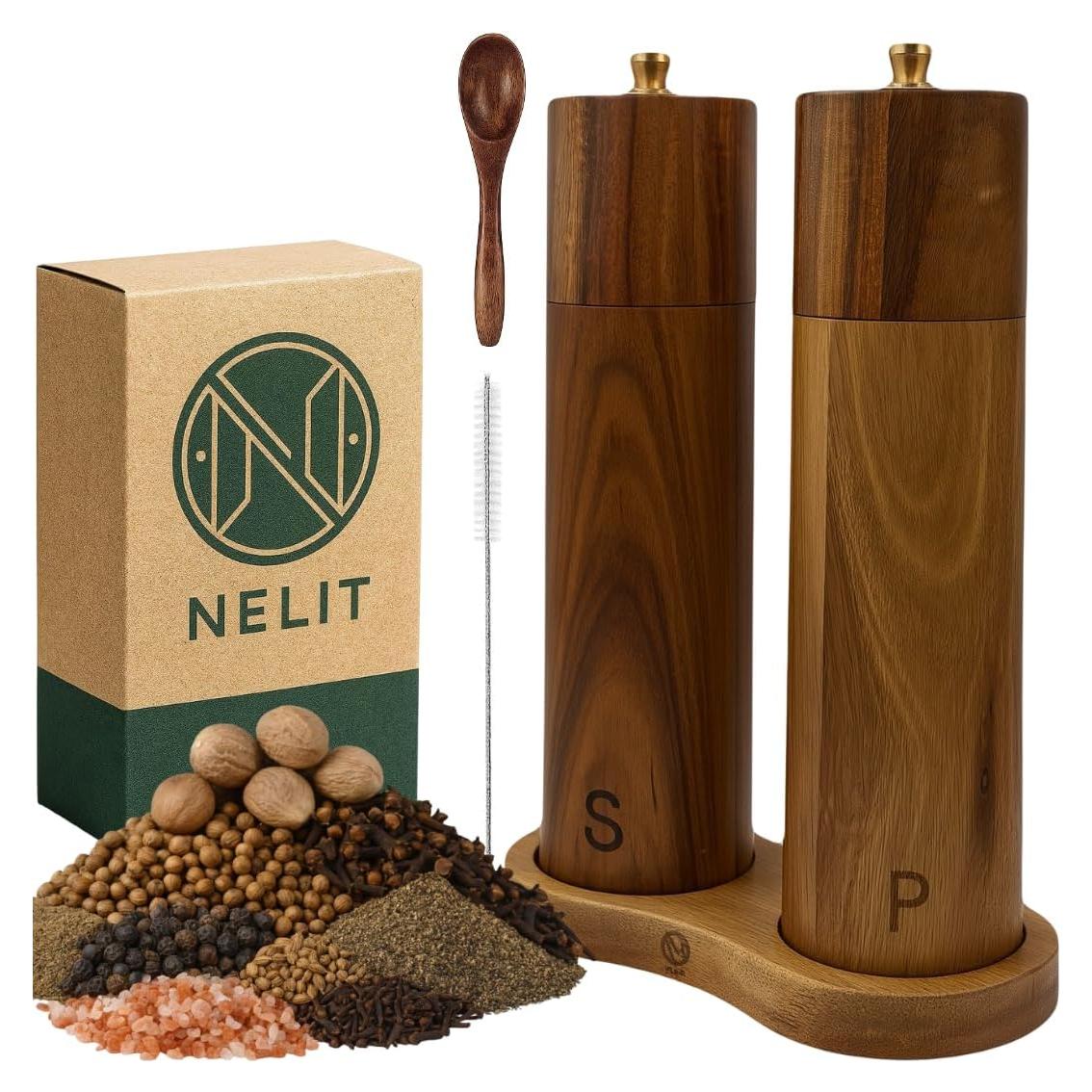 Juego de Molinillos de Sal y Pimienta Nelit 20.32 cm Madera Acacia
