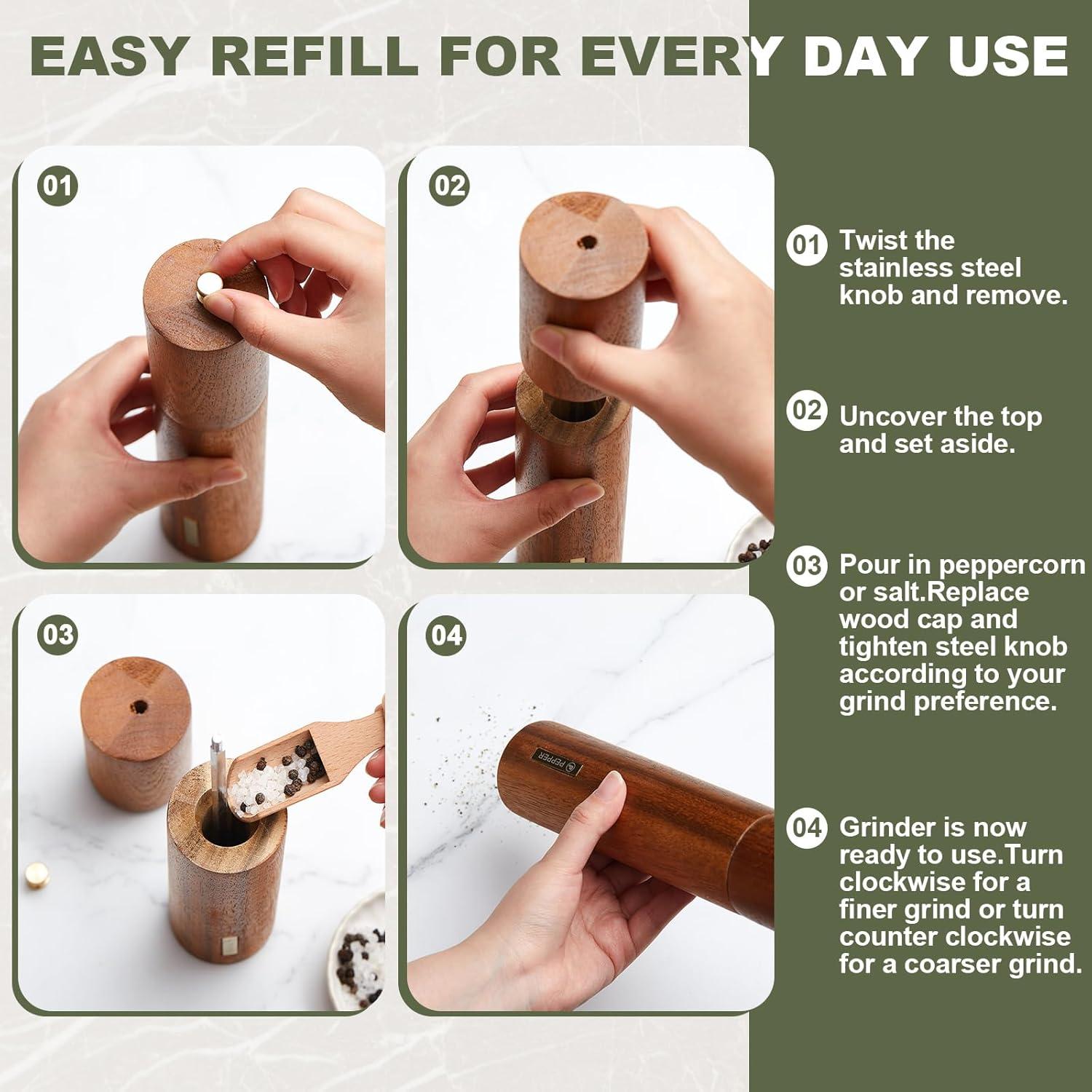 Juego de Molinillos de Sal y Pimienta LOYIM 25.4 cm Madera Acacia