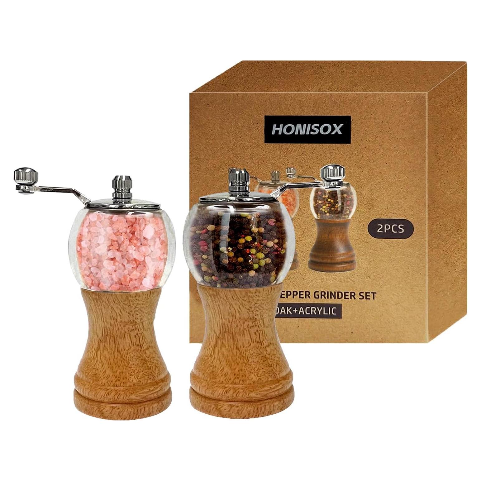 Juego de Molinillos de Pimienta y Sal HONISOX - Madera 12.7 y 15.2 cm