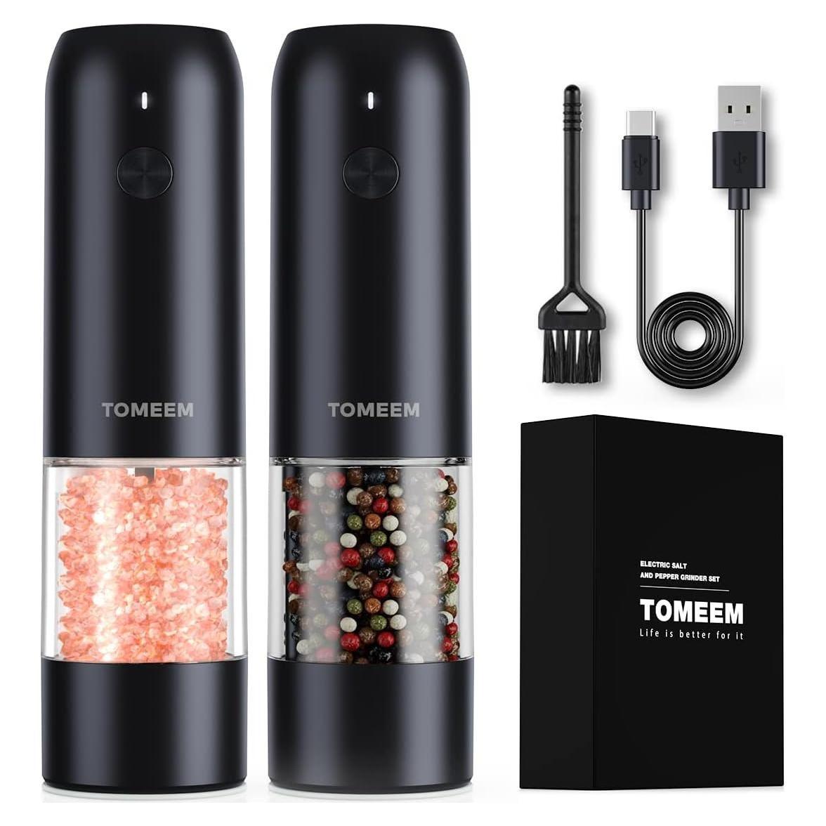 Juego de Molinillos Eléctricos TOMEEM de Sal y Pimienta 46g