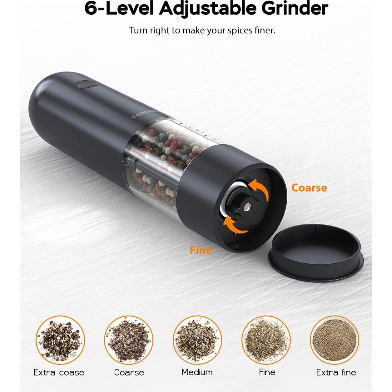 Juego de Molinillos Eléctricos TOMEEM de Sal y Pimienta 46g