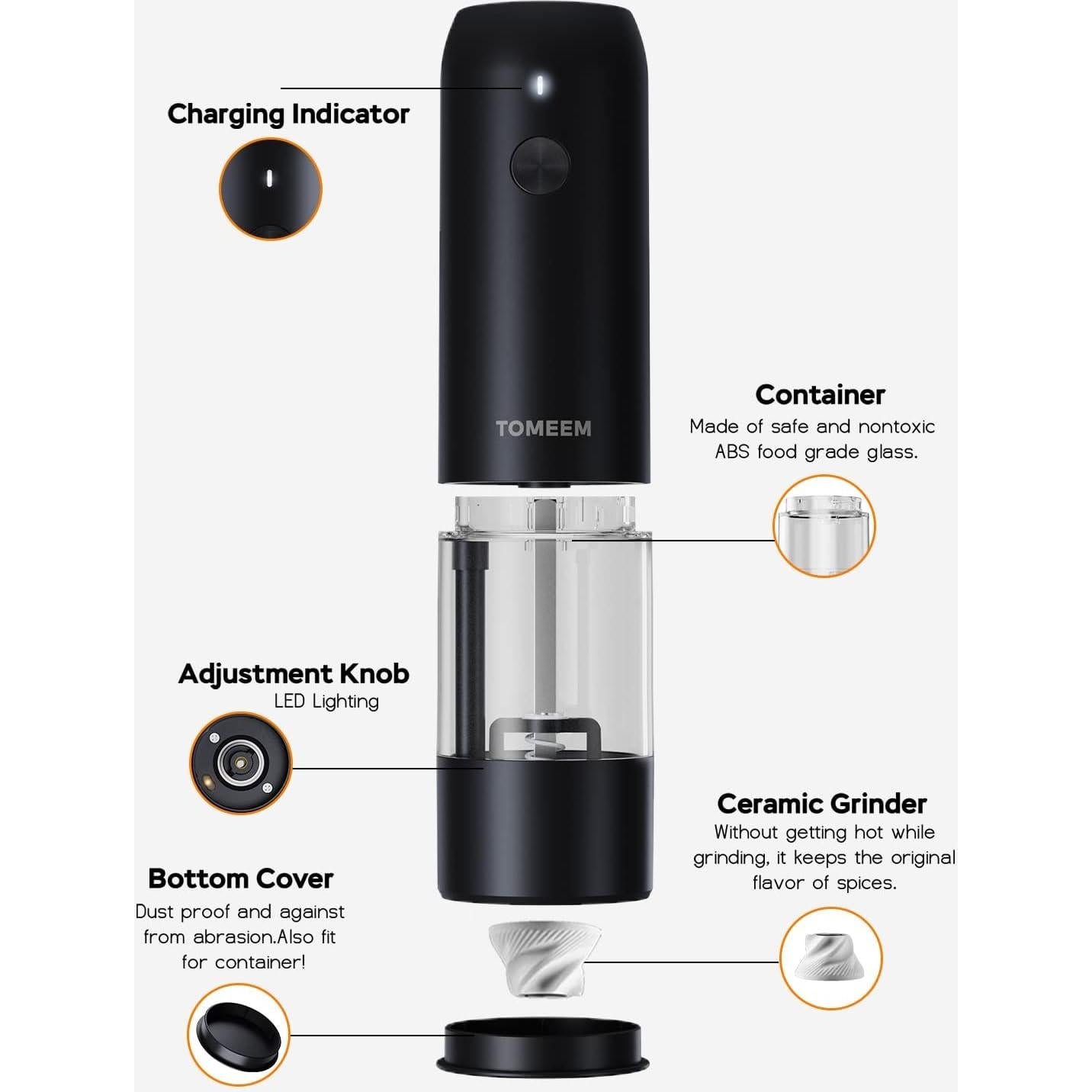 Juego de Molinillos Eléctricos TOMEEM de Sal y Pimienta 46g