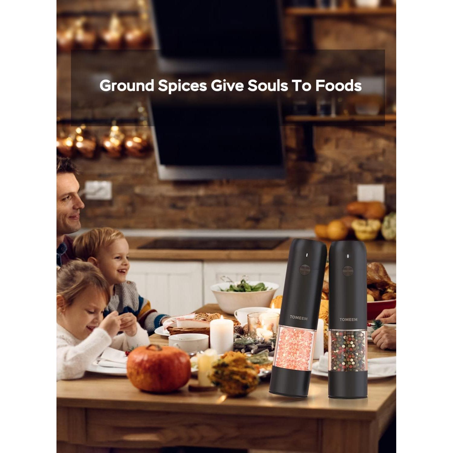 Juego de Molinillos Eléctricos TOMEEM de Sal y Pimienta 46g