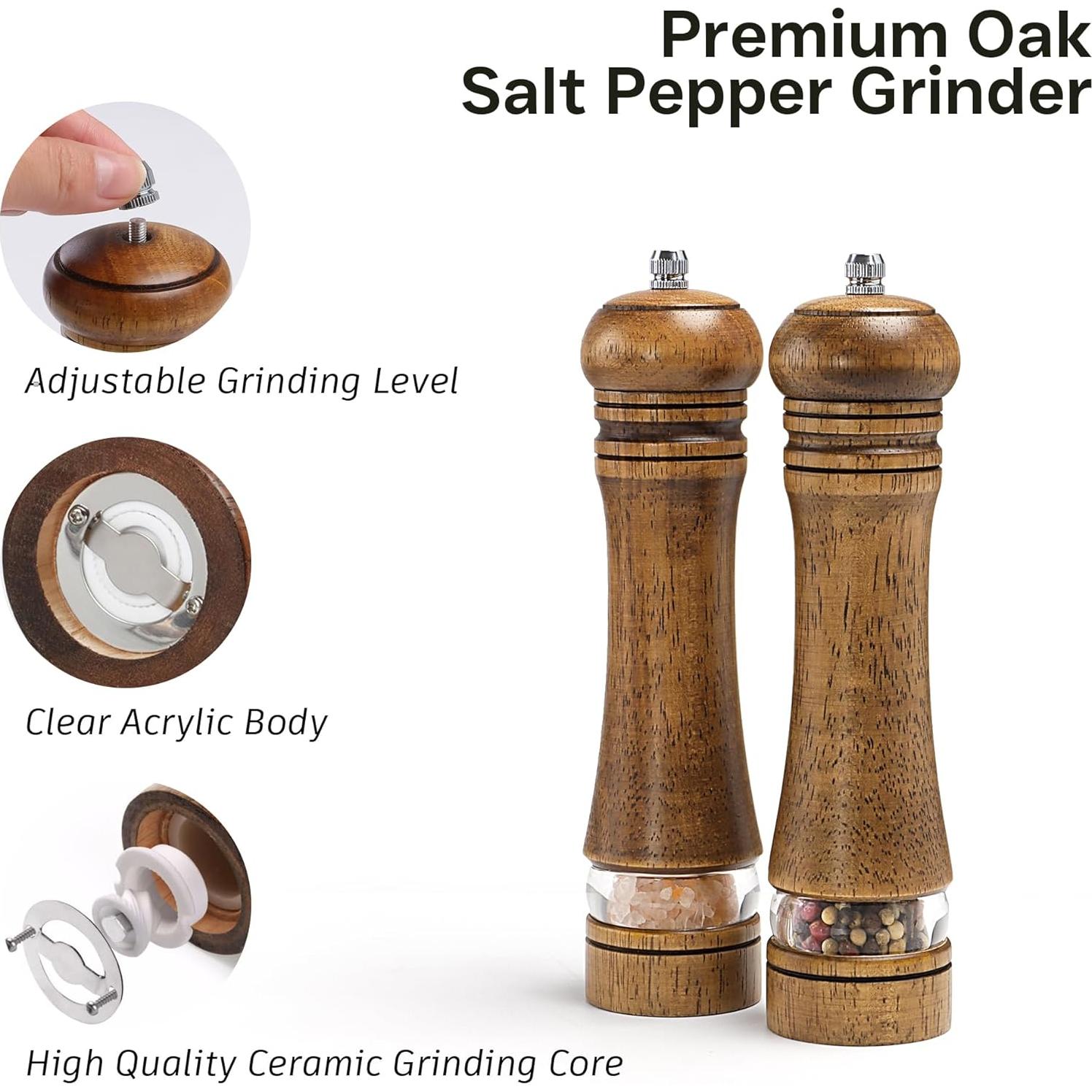 Juego de Molinillos de Sal y Pimienta M JINGMEI 20 cm Madera Roble