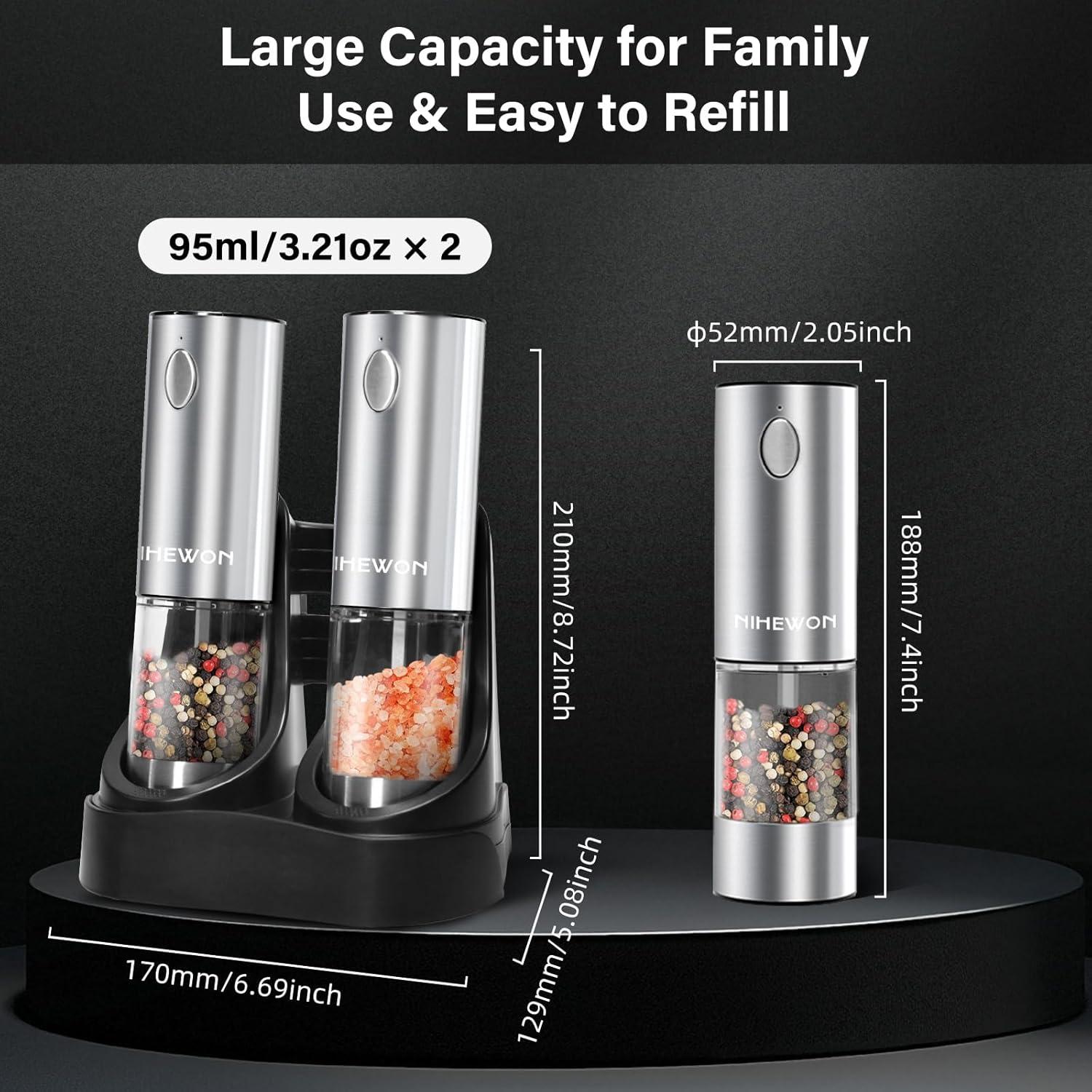 Juego de Molinillos Eléctricos de Sal y Pimienta NIHEWON 190ml