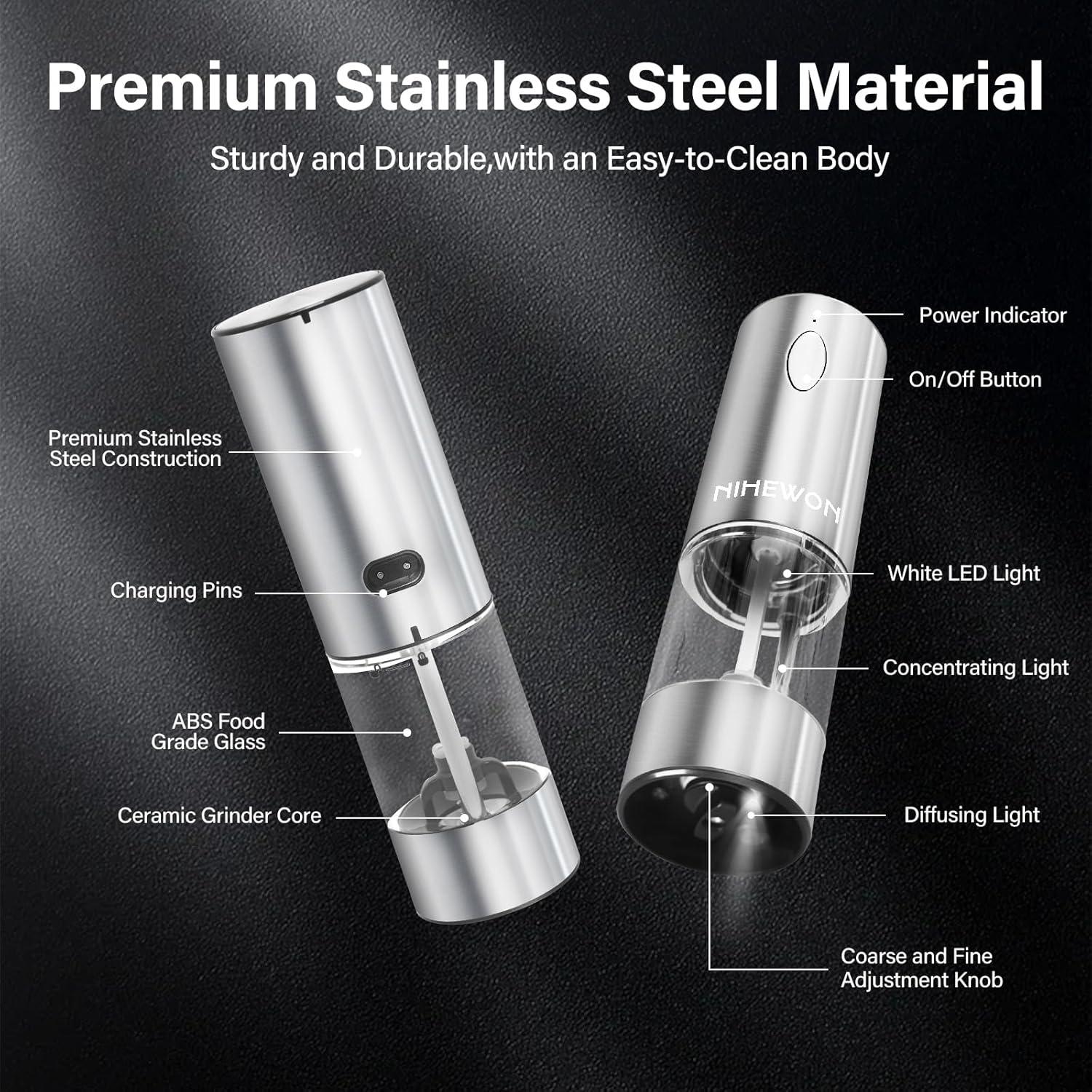 Juego de Molinillos Eléctricos de Sal y Pimienta NIHEWON 190ml