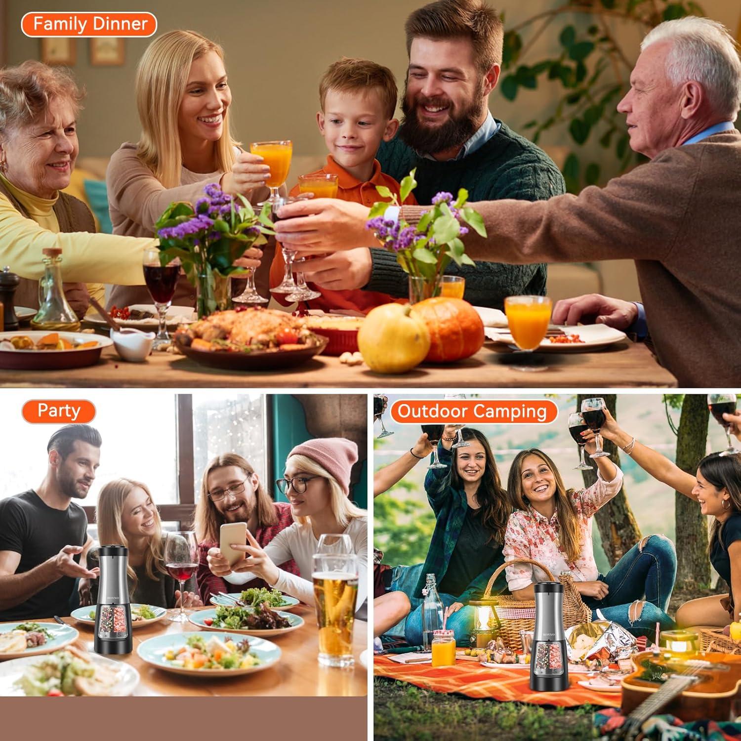 Molinillo Eléctrico 2 en 1 MOVNO para Sal y Pimienta 150ml