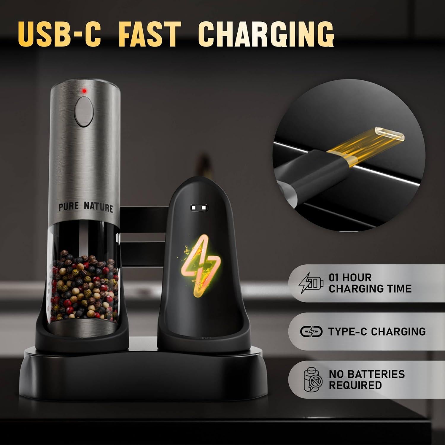 Juego de Molinillos de Sal y Pimienta Pure Nature Recargable