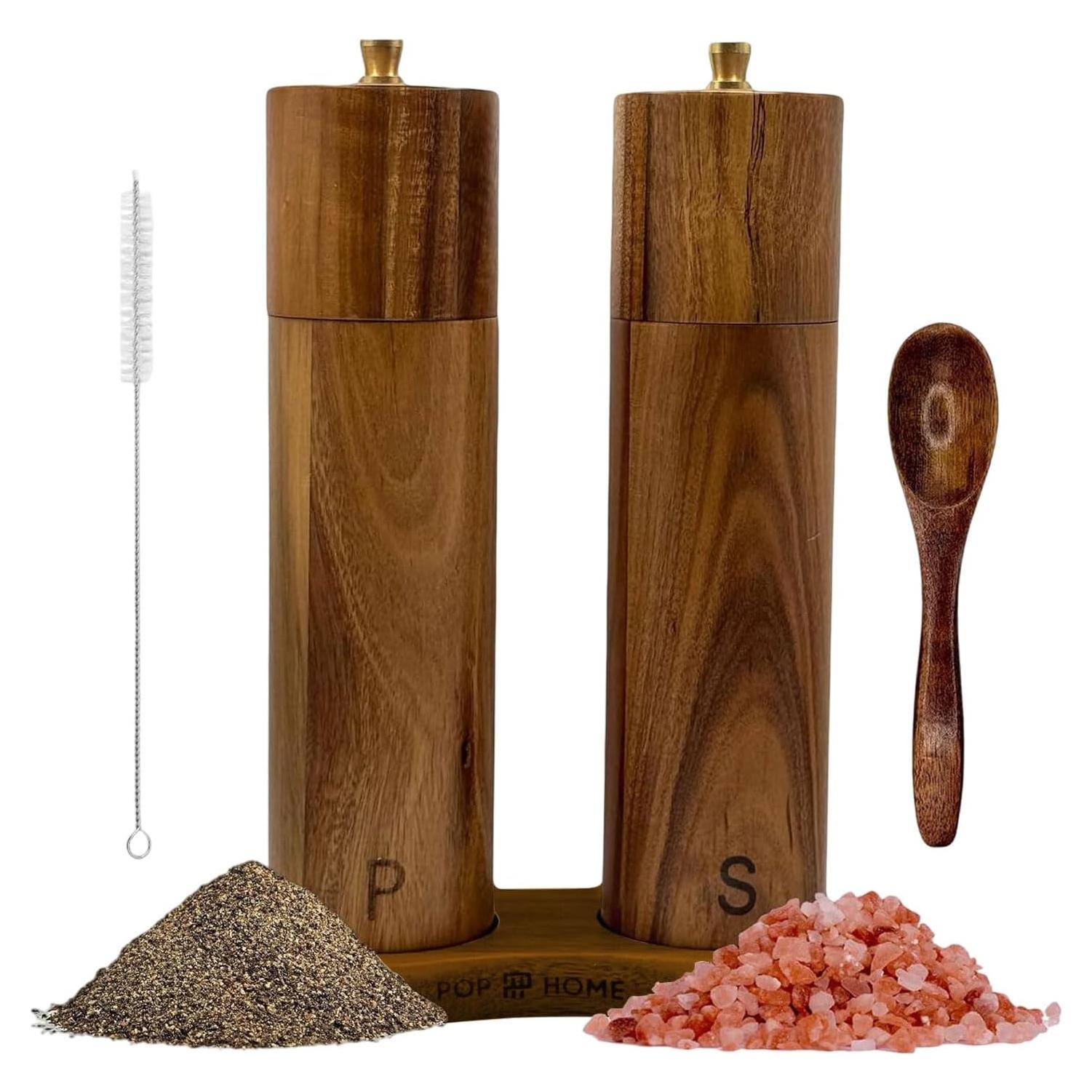 Juego de Molinillos de Sal y Pimienta de Madera Acacia 20 cm