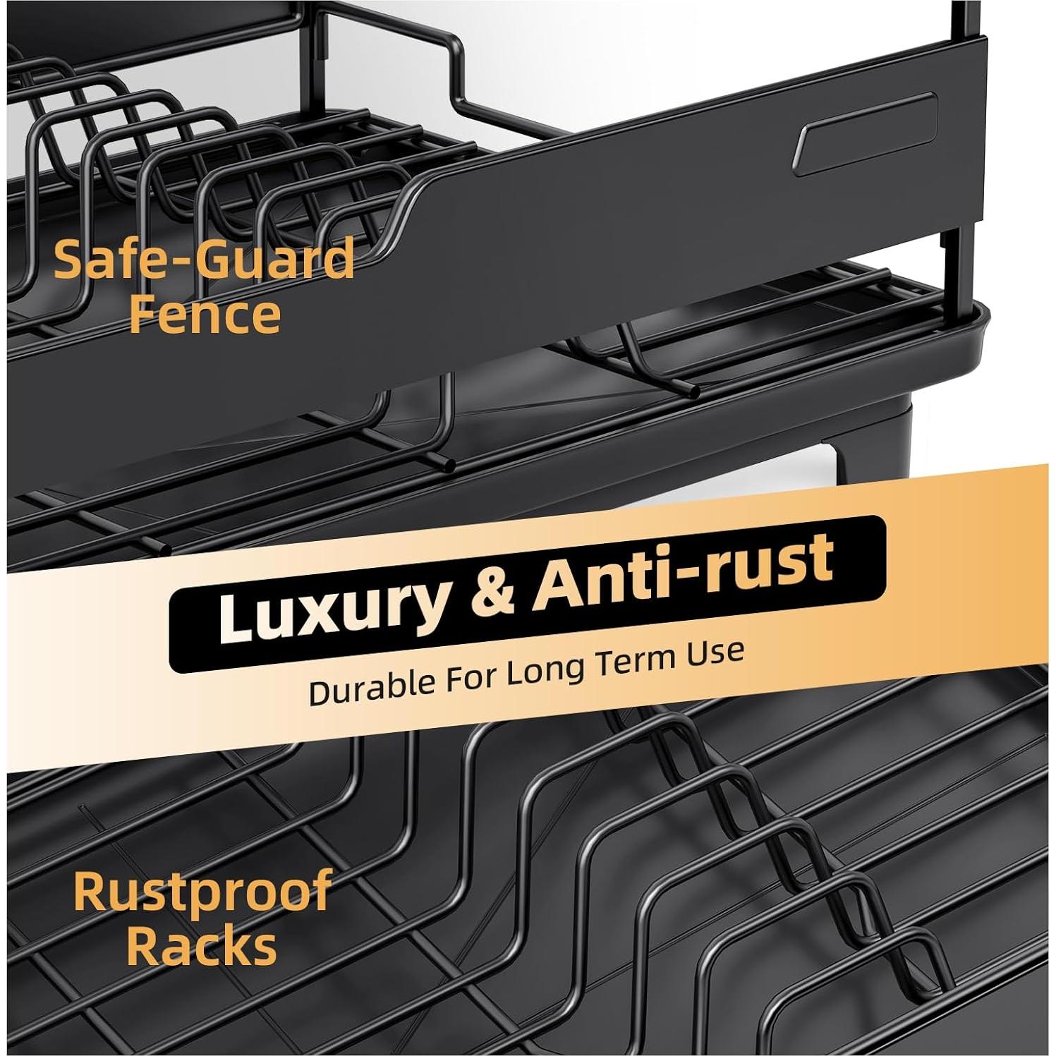 Escurridor de Platos Urackify Negro con Drenaje Automático 1.73 kg