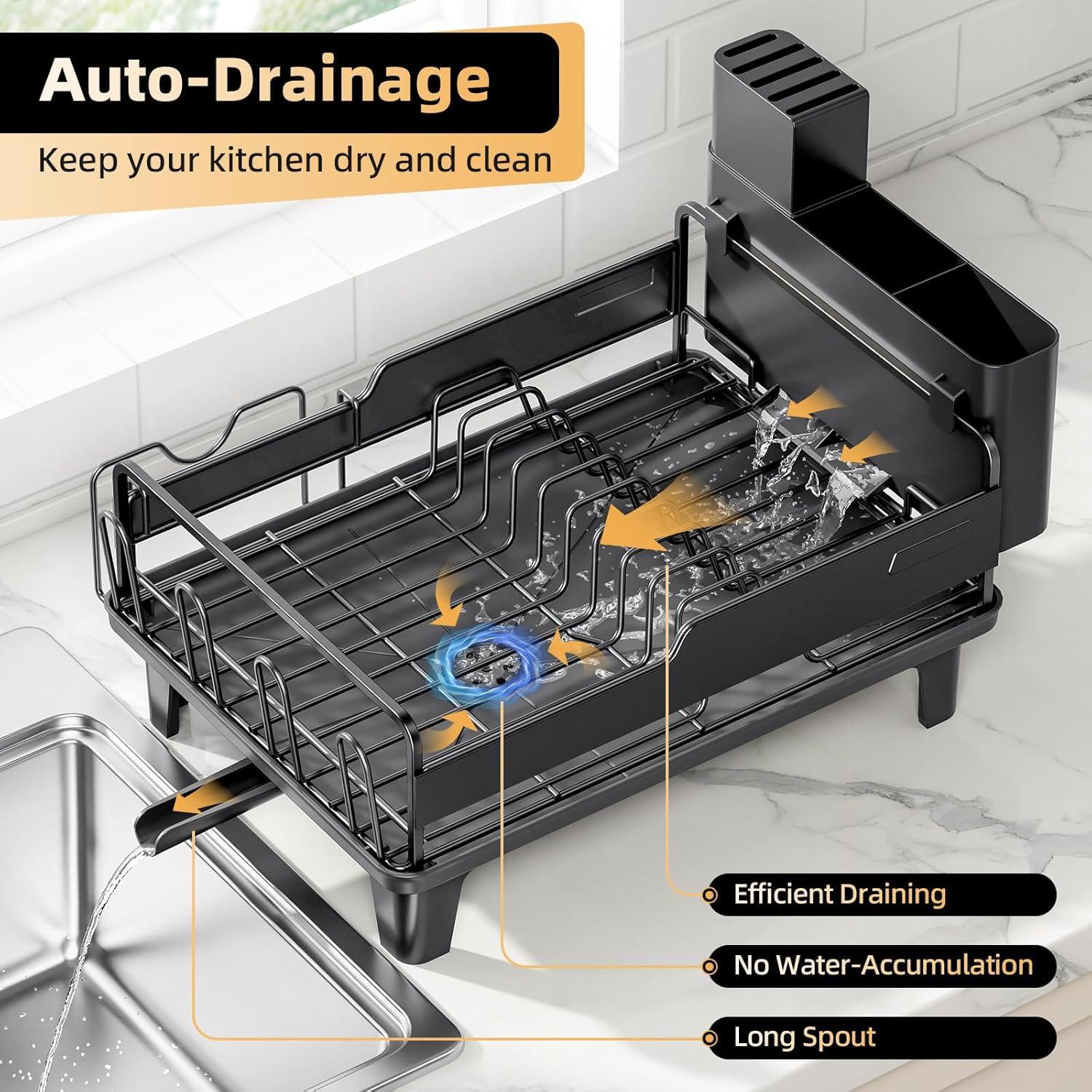 Escurridor de Platos Urackify Negro con Drenaje Automático 1.73 kg