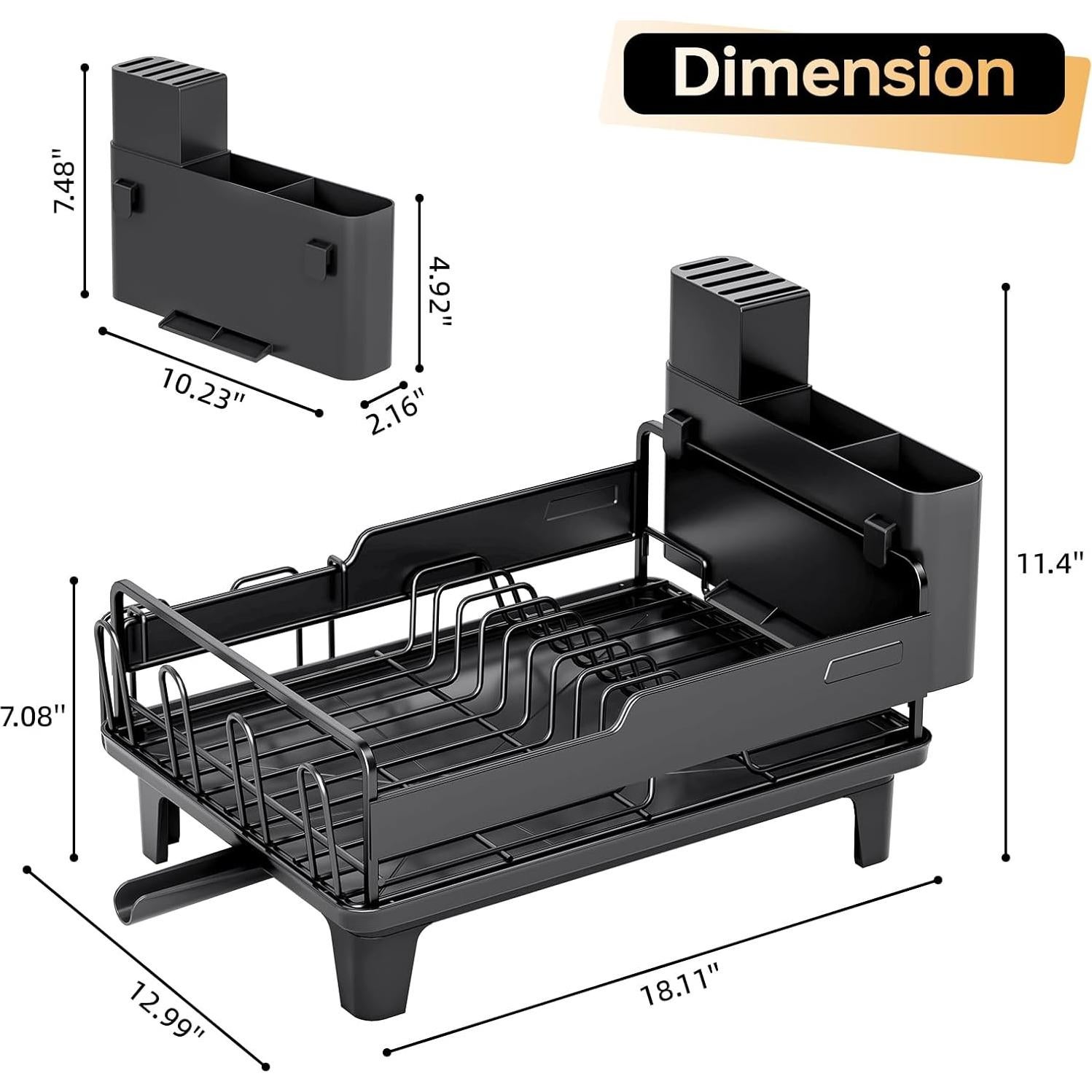 Escurridor de Platos Urackify Negro con Drenaje Automático 1.73 kg
