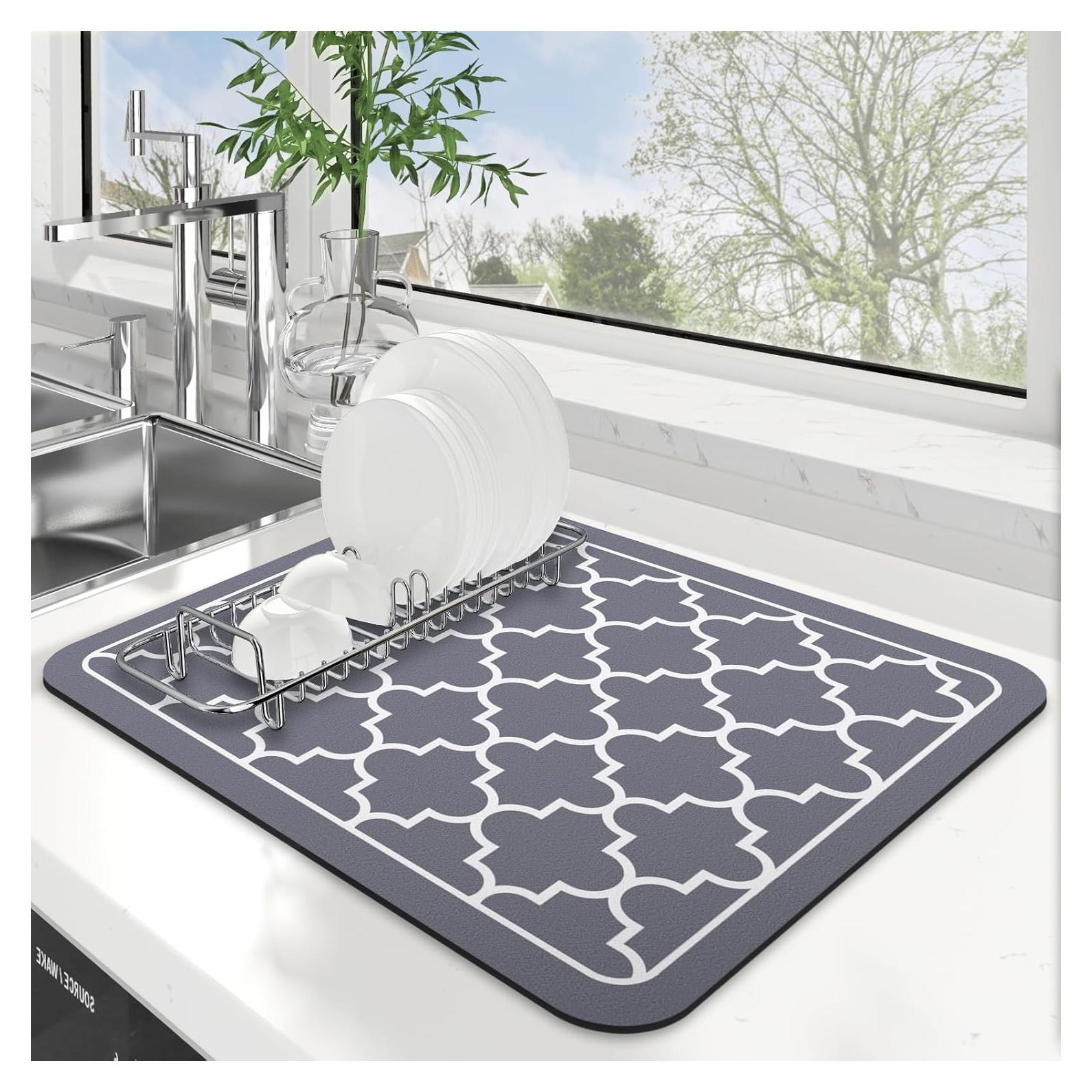 WISELIFE Alfombrilla para Secar Platos 46x38cm Gris Elegante