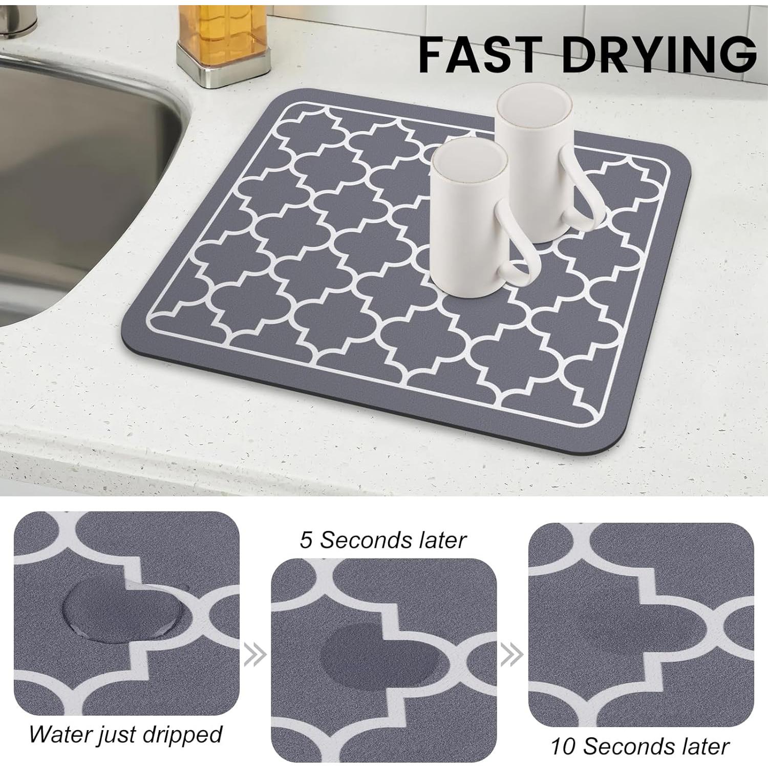 WISELIFE Alfombrilla para Secar Platos 46x38cm Gris Elegante