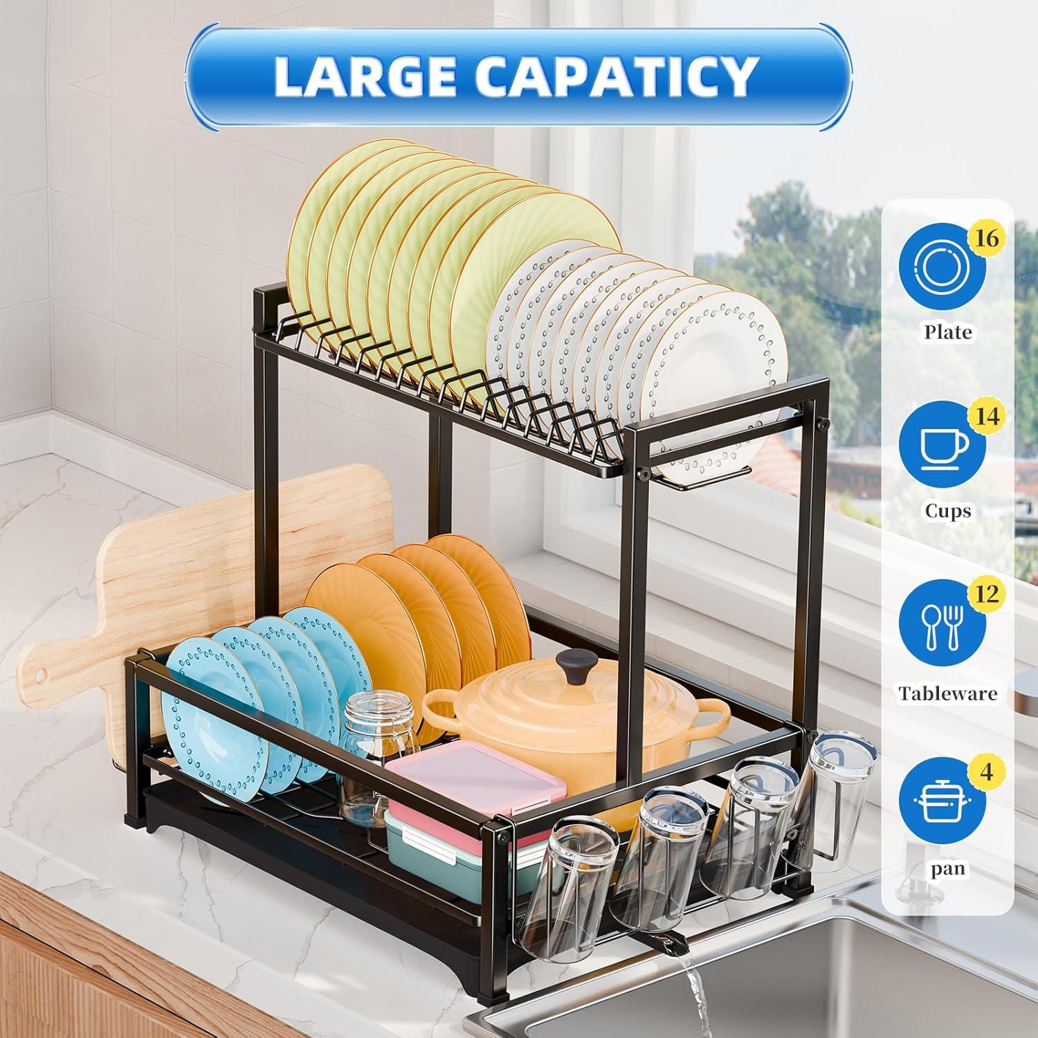 Estante Secar Platos 2 Niveles Simple Trending Acero Inoxidable Negro