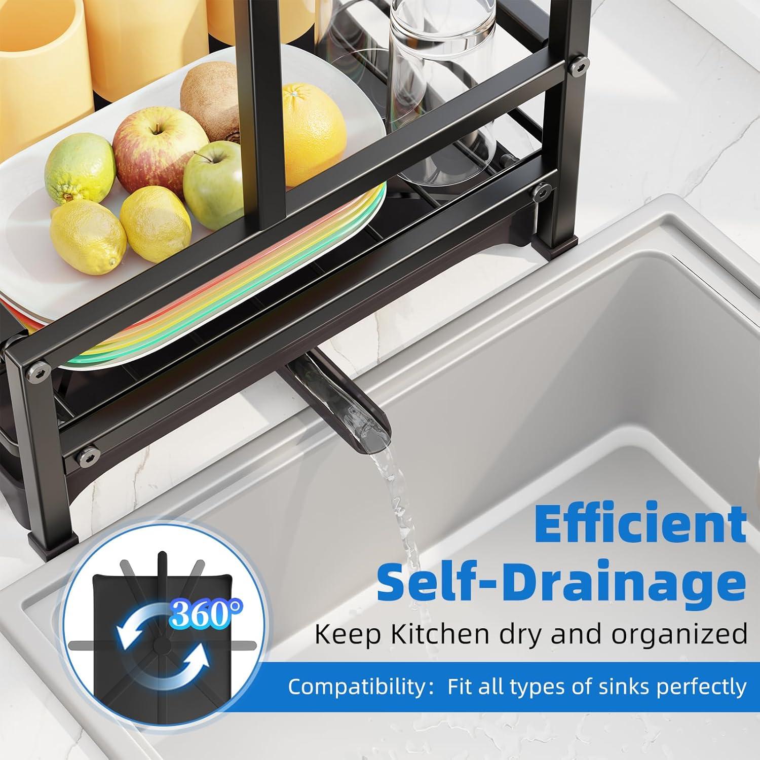 Estante Secar Platos 2 Niveles Simple Trending Acero Inoxidable Negro