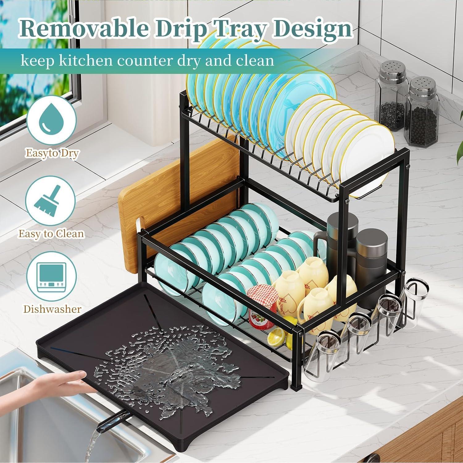 Estante Secar Platos 2 Niveles Simple Trending Acero Inoxidable Negro