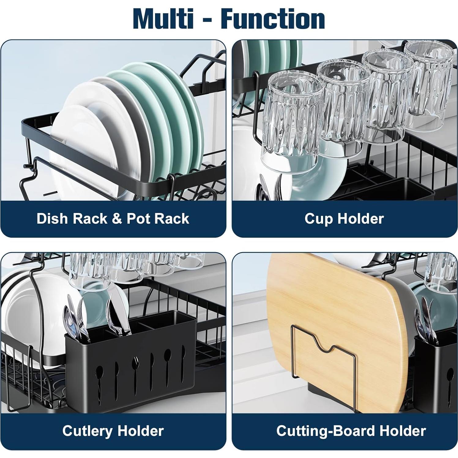 Estante para Secar Platos Aonee 2 Niveles Drenaje Removible
