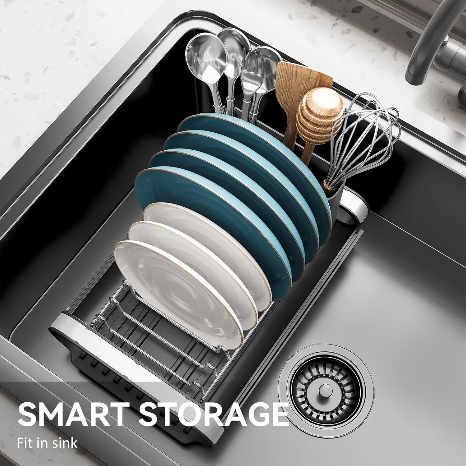 Escurridor de Platos Expandible TOOLF Negro Acero Inoxidable