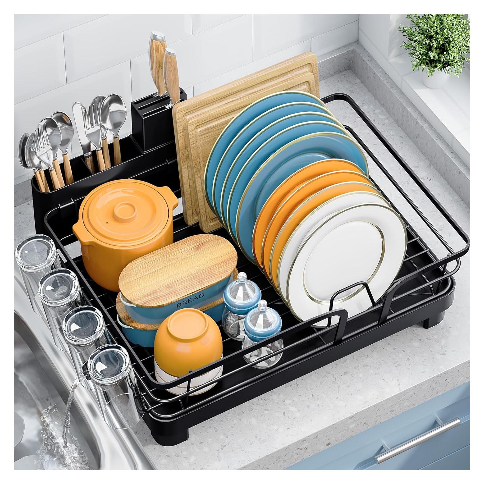 Escurridor de Platos Urackify Mediano Negro con Drenaje Automático