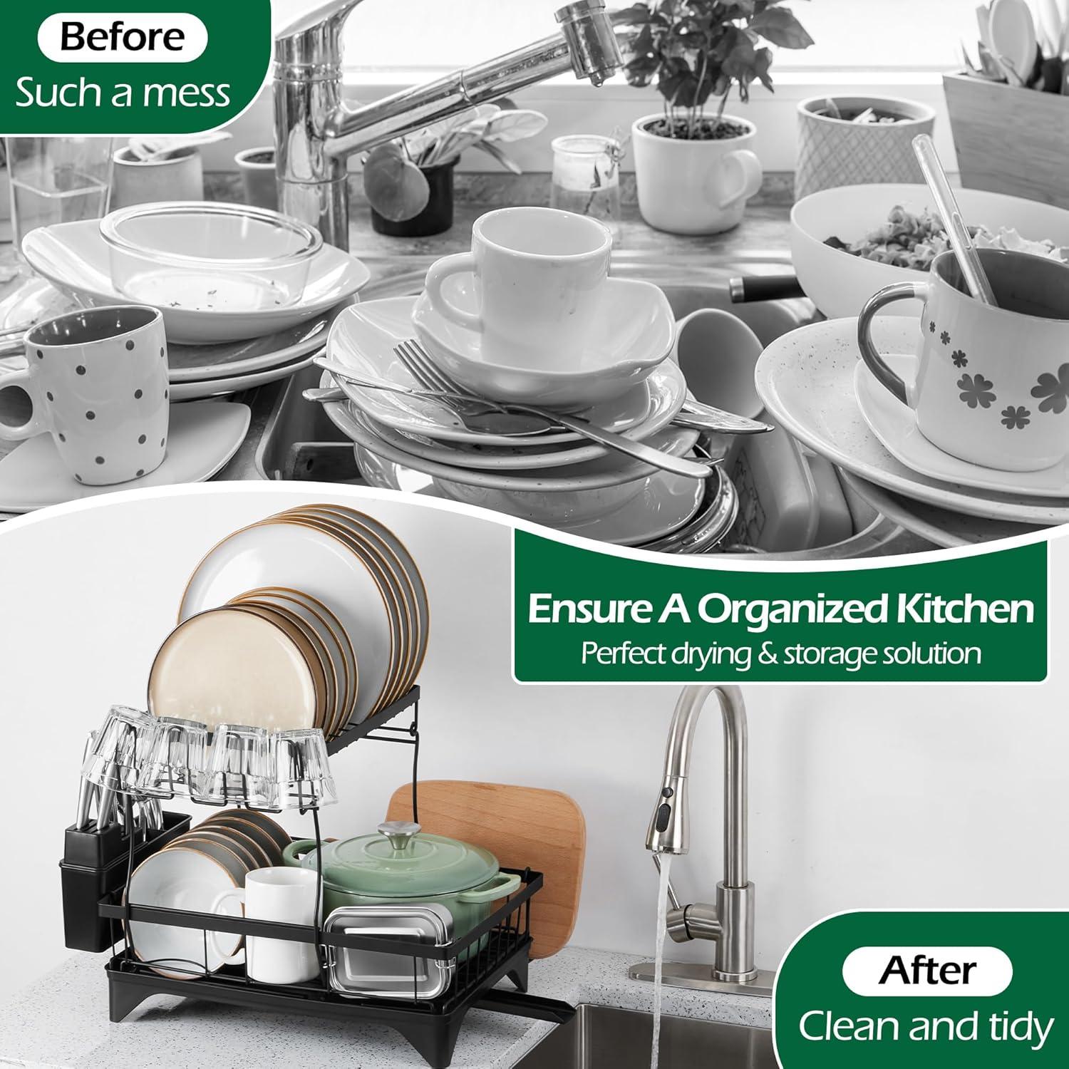 Estante para Secar Platos E-far 2 Niveles Organizador Metal 42.4x30x35.3cm