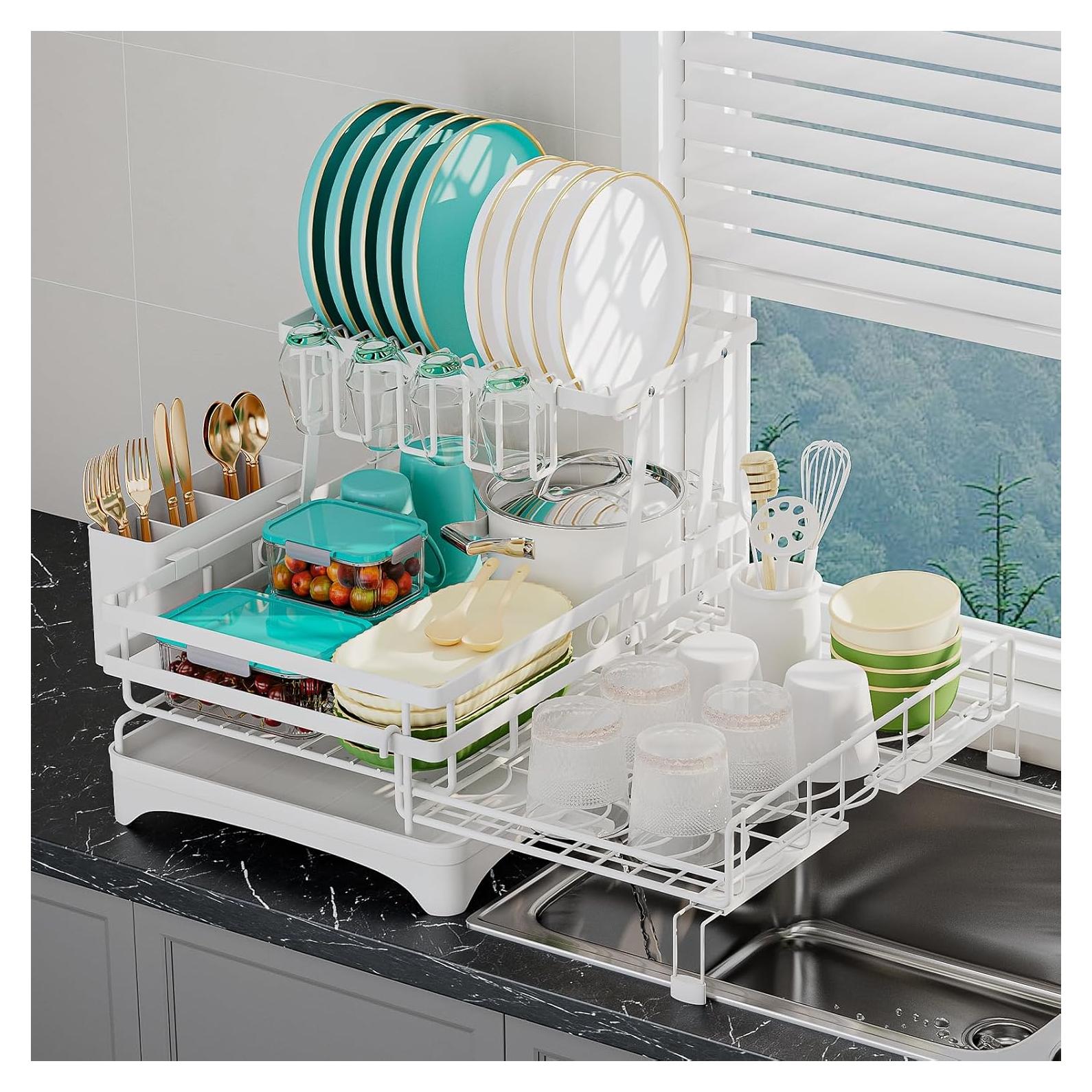 Escurridor de Platos Grande HANLE Blanco 2 Niveles Acero Inoxidable