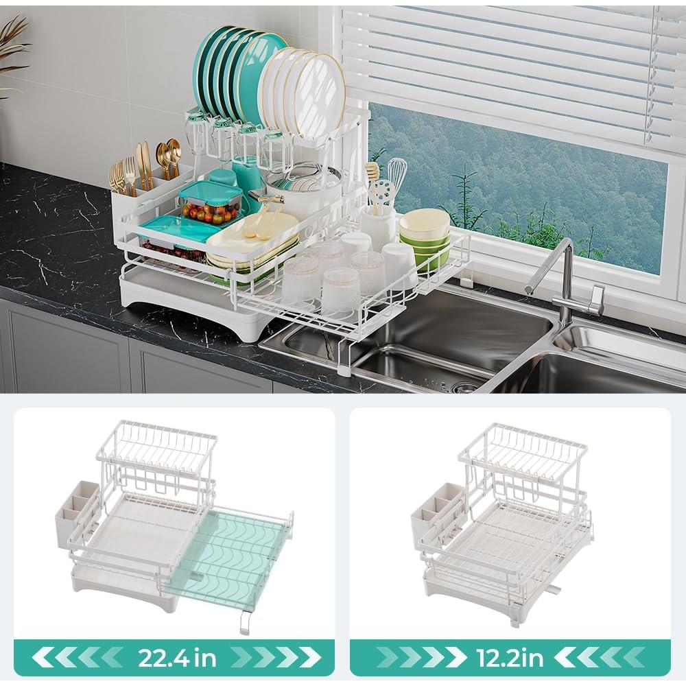 Escurridor de Platos Grande HANLE Blanco 2 Niveles Acero Inoxidable