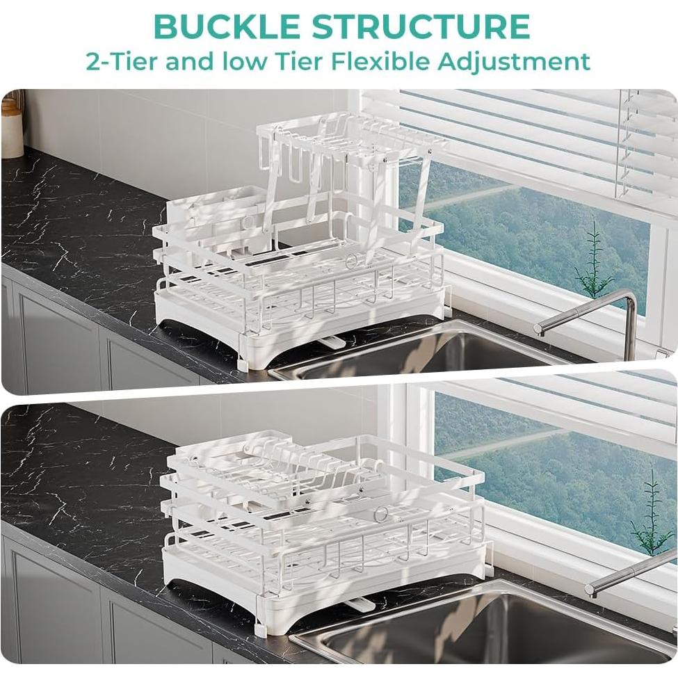 Escurridor de Platos Grande HANLE Blanco 2 Niveles Acero Inoxidable