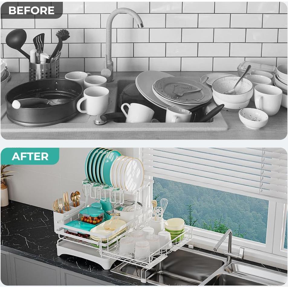 Escurridor de Platos Grande HANLE Blanco 2 Niveles Acero Inoxidable