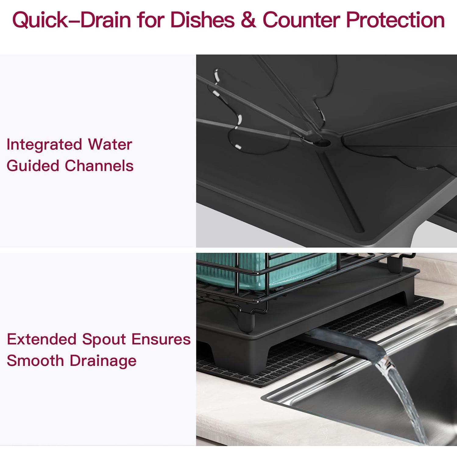 Escurridor de Platos BOOSINY 2 Niveles Acero Inoxidable Negro