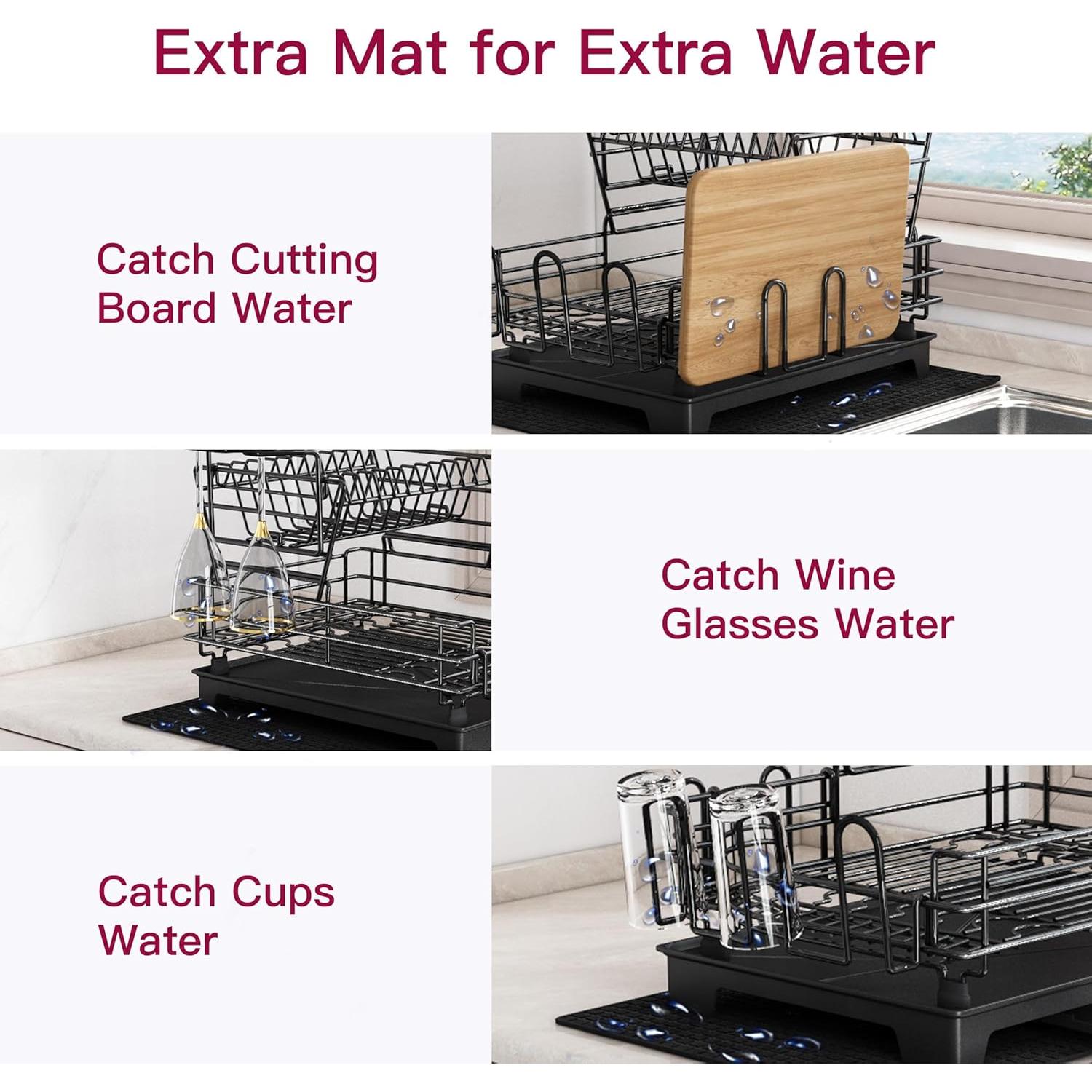 Escurridor de Platos BOOSINY 2 Niveles Acero Inoxidable Negro