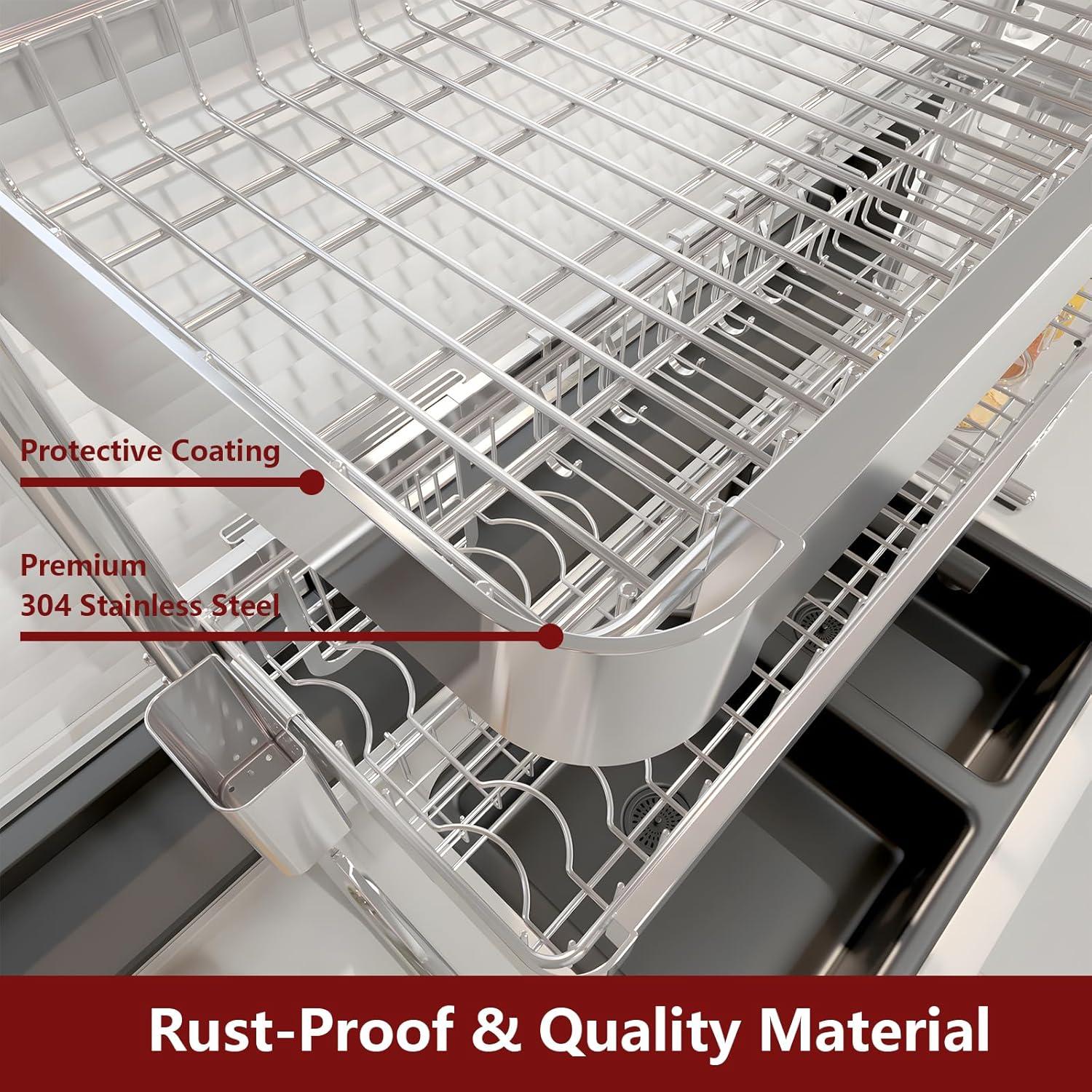 Estante para Secar Platos VNKZI Acero Inoxidable 3 Niveles Ajustable