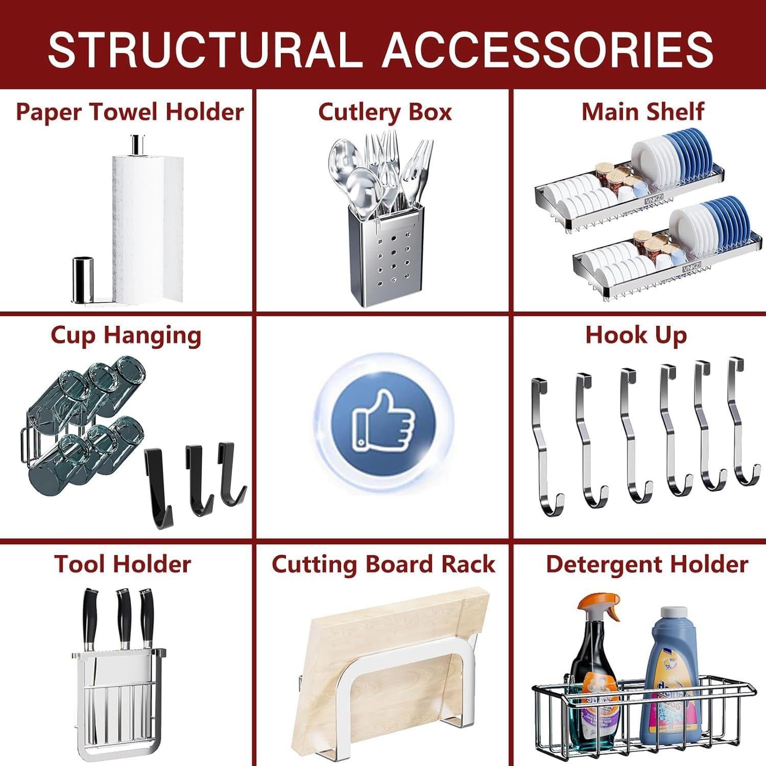Estante para Secar Platos VNKZI Acero Inoxidable 3 Niveles Ajustable