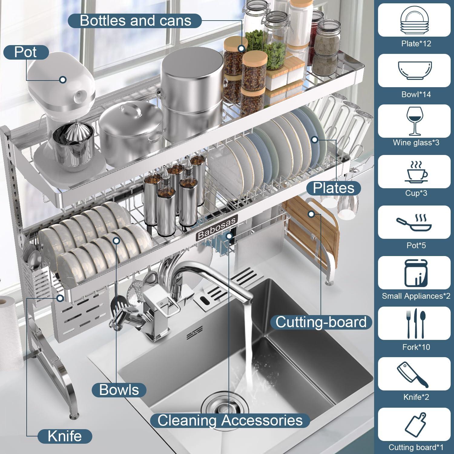 Escurridor de Platos Ajustable Babosas Acero Inoxidable 65-94 cm