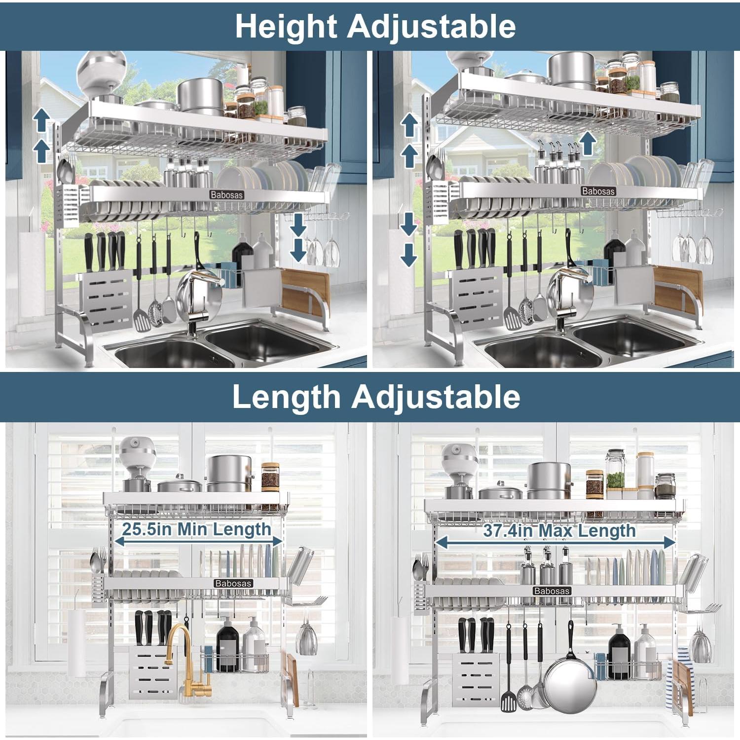 Escurridor de Platos Ajustable Babosas Acero Inoxidable 65-94 cm