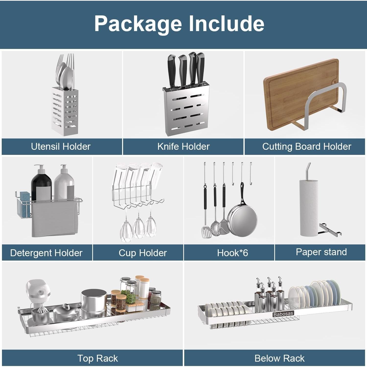 Escurridor de Platos Ajustable Babosas Acero Inoxidable 65-94 cm