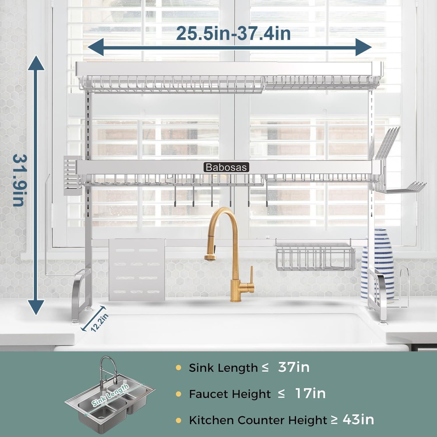 Escurridor de Platos Ajustable Babosas Acero Inoxidable 65-94 cm