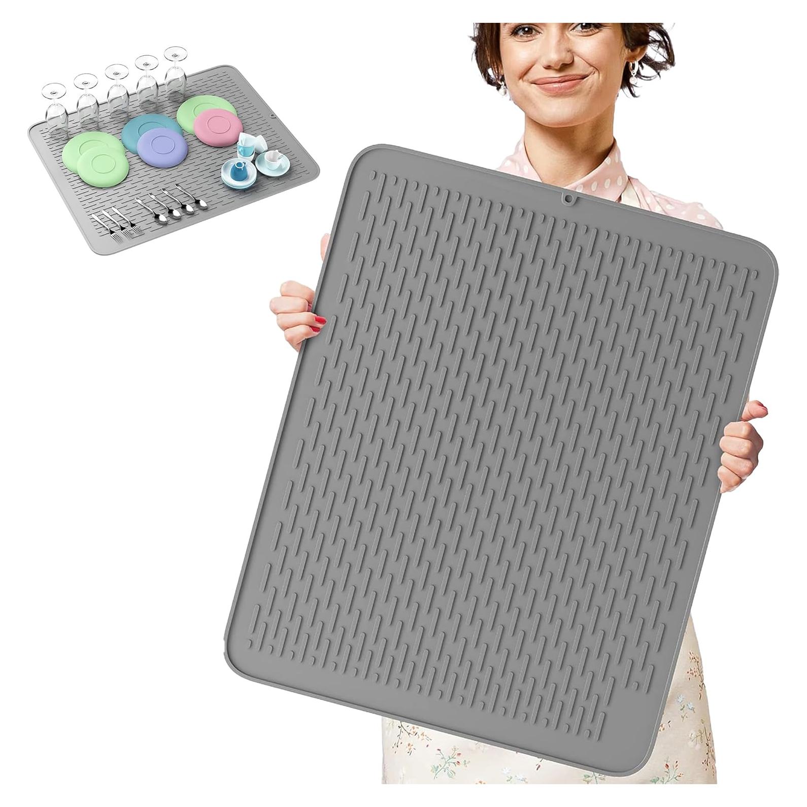 Alfombrilla de Secado de Platos XL Silicona Gris 76.2x61cm