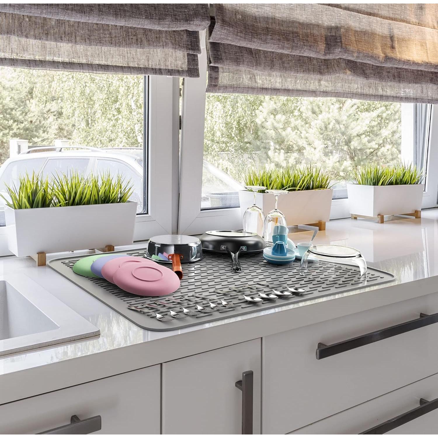 Alfombrilla de Secado de Platos XL Silicona Gris 76.2x61cm